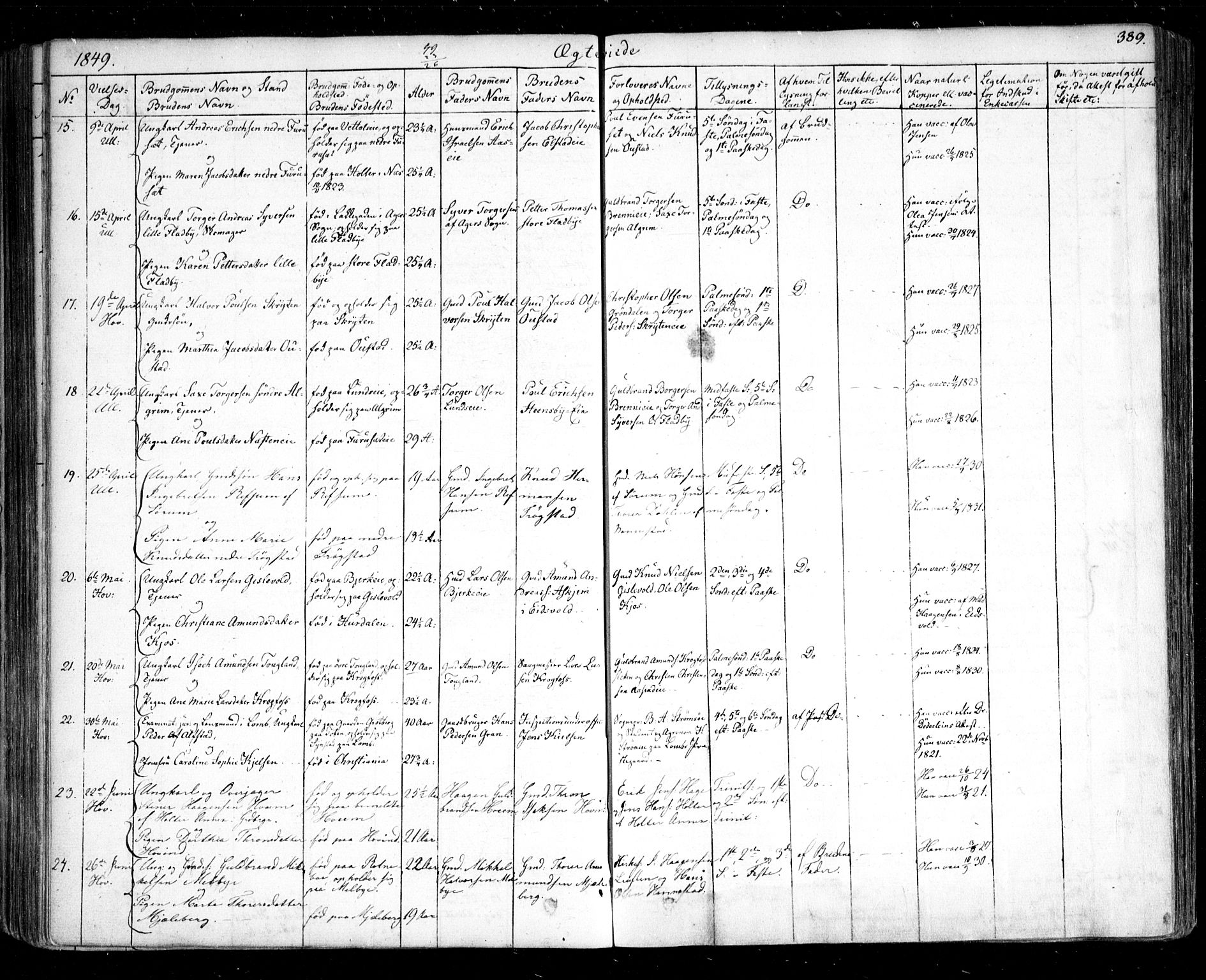 Ullensaker prestekontor Kirkebøker, SAO/A-10236a/F/Fa/L0014.b: Parish register (official) no. I 14B, 1836-1850, p. 389