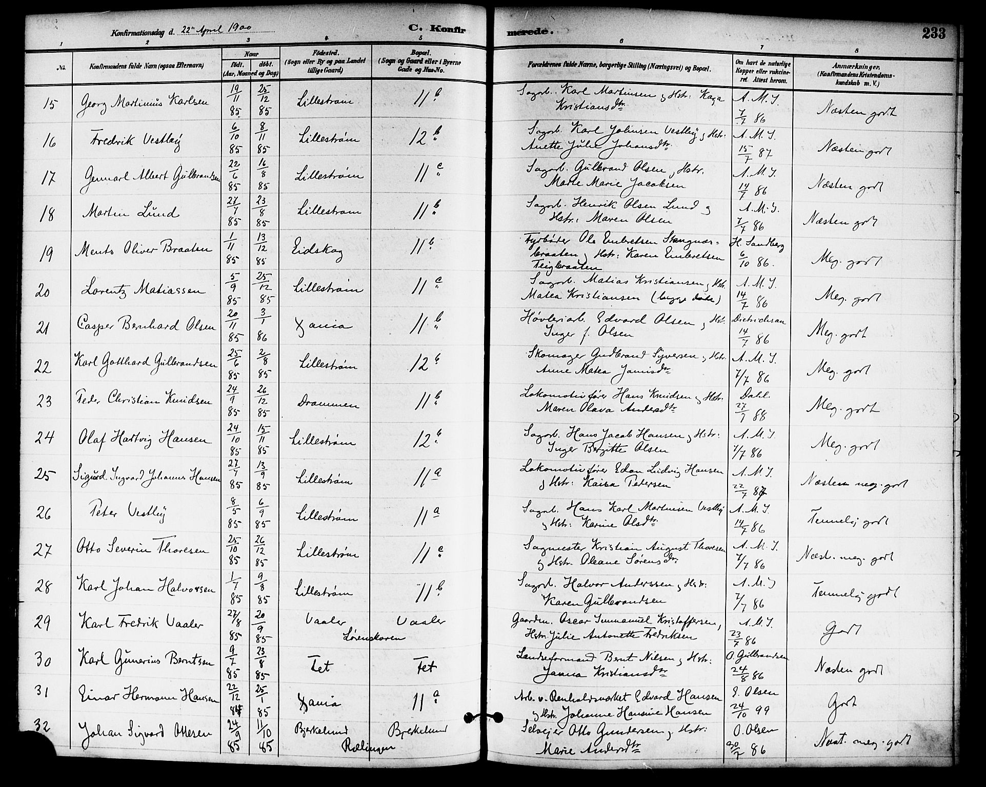 Skedsmo prestekontor Kirkebøker, SAO/A-10033a/F/Fa/L0014: Parish register (official) no. I 14, 1892-1901, p. 233