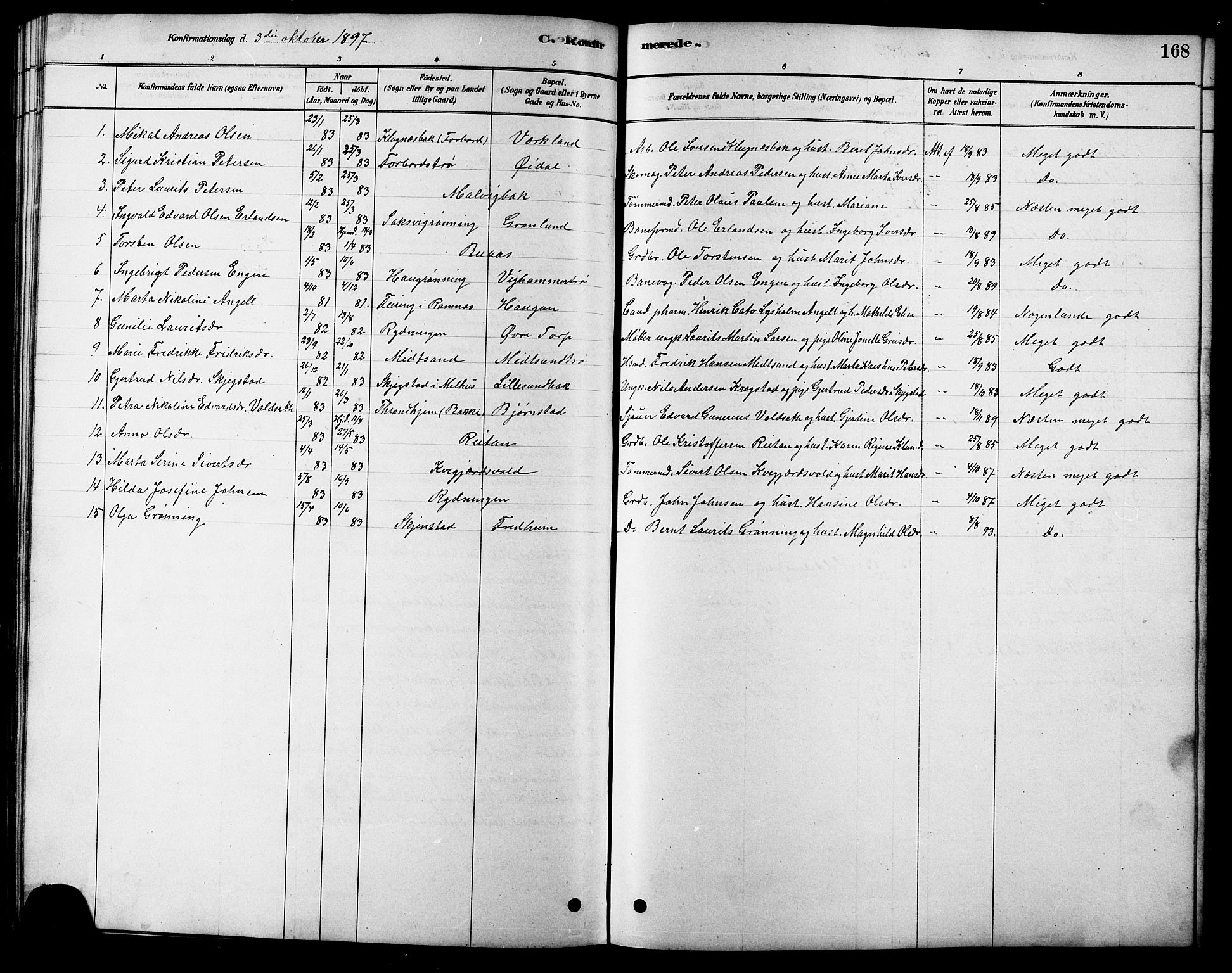 Ministerialprotokoller, klokkerbøker og fødselsregistre - Sør-Trøndelag, SAT/A-1456/616/L0423: Parish register (copy) no. 616C06, 1878-1903, p. 168