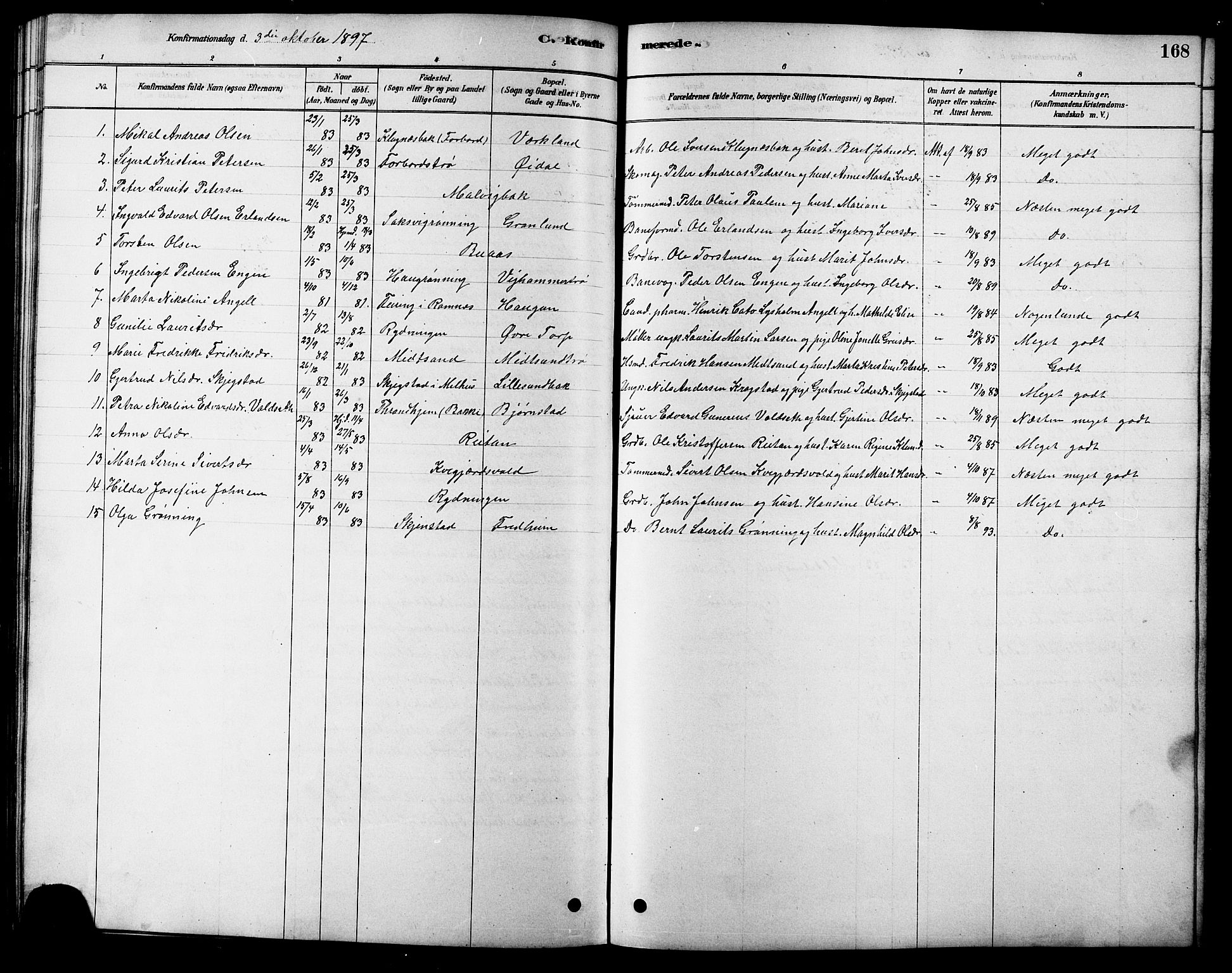 Ministerialprotokoller, klokkerbøker og fødselsregistre - Sør-Trøndelag, AV/SAT-A-1456/616/L0423: Parish register (copy) no. 616C06, 1878-1903, p. 168