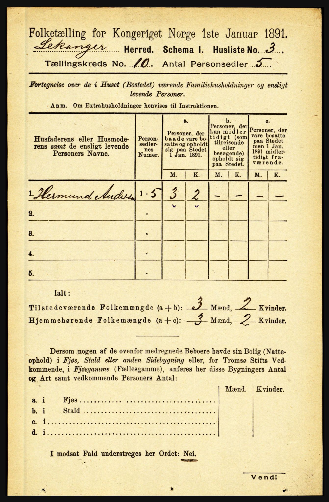 RA, 1891 census for 1419 Leikanger, 1891, p. 1791