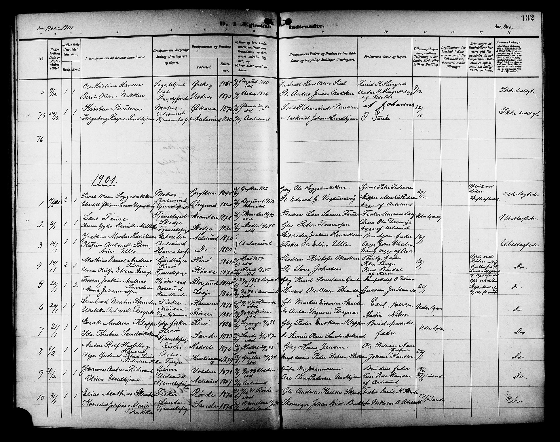 Ministerialprotokoller, klokkerbøker og fødselsregistre - Møre og Romsdal, SAT/A-1454/529/L0469: Parish register (copy) no. 529C06, 1898-1906, p. 132