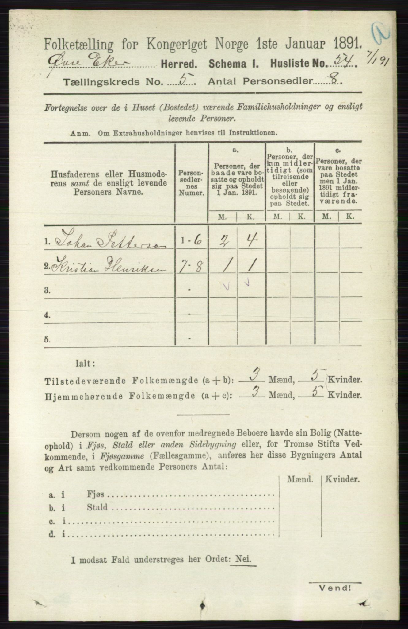 RA, 1891 census for 0624 Øvre Eiker, 1891, p. 1828