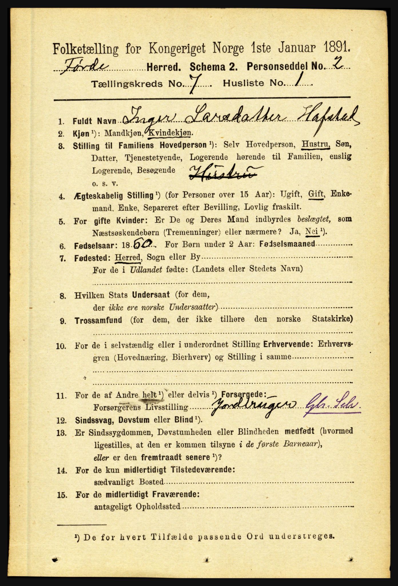 RA, 1891 census for 1432 Førde, 1891, p. 2497