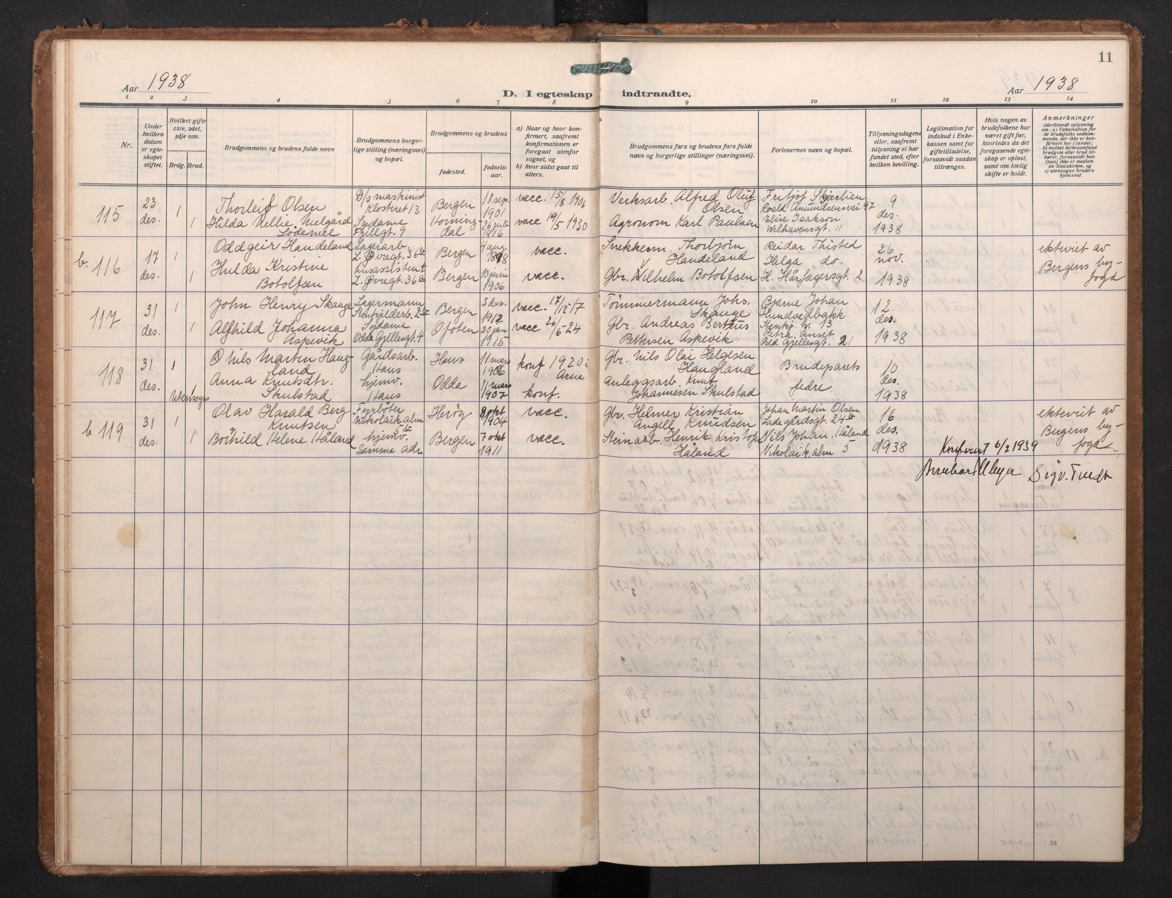 Korskirken sokneprestembete, AV/SAB-A-76101/H/Haa/L0040: Parish register (official) no. D 7, 1938-1952, p. 10b-11a