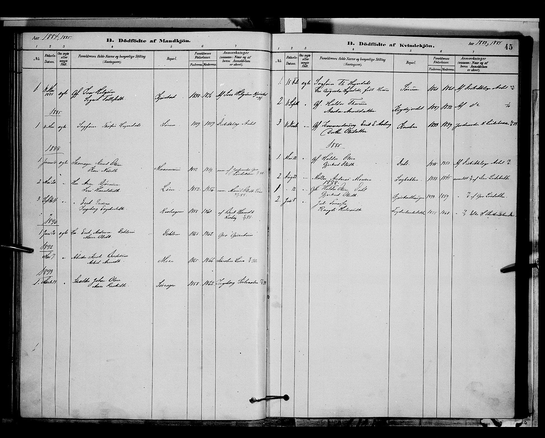 Nord-Aurdal prestekontor, SAH/PREST-132/H/Ha/Hab/L0006: Parish register (copy) no. 6, 1878-1892, p. 45