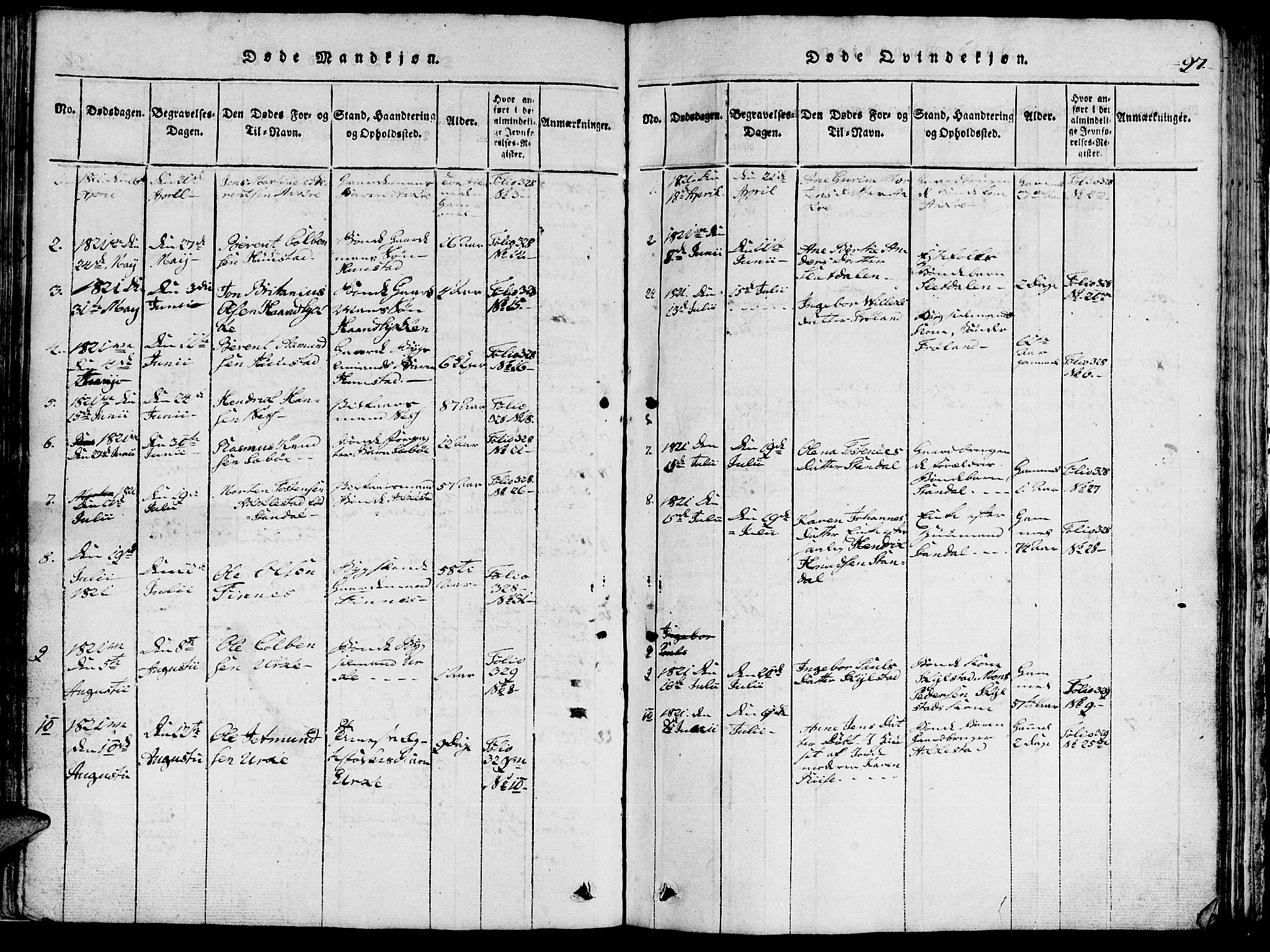 Ministerialprotokoller, klokkerbøker og fødselsregistre - Møre og Romsdal, AV/SAT-A-1454/515/L0207: Parish register (official) no. 515A03, 1819-1829, p. 97