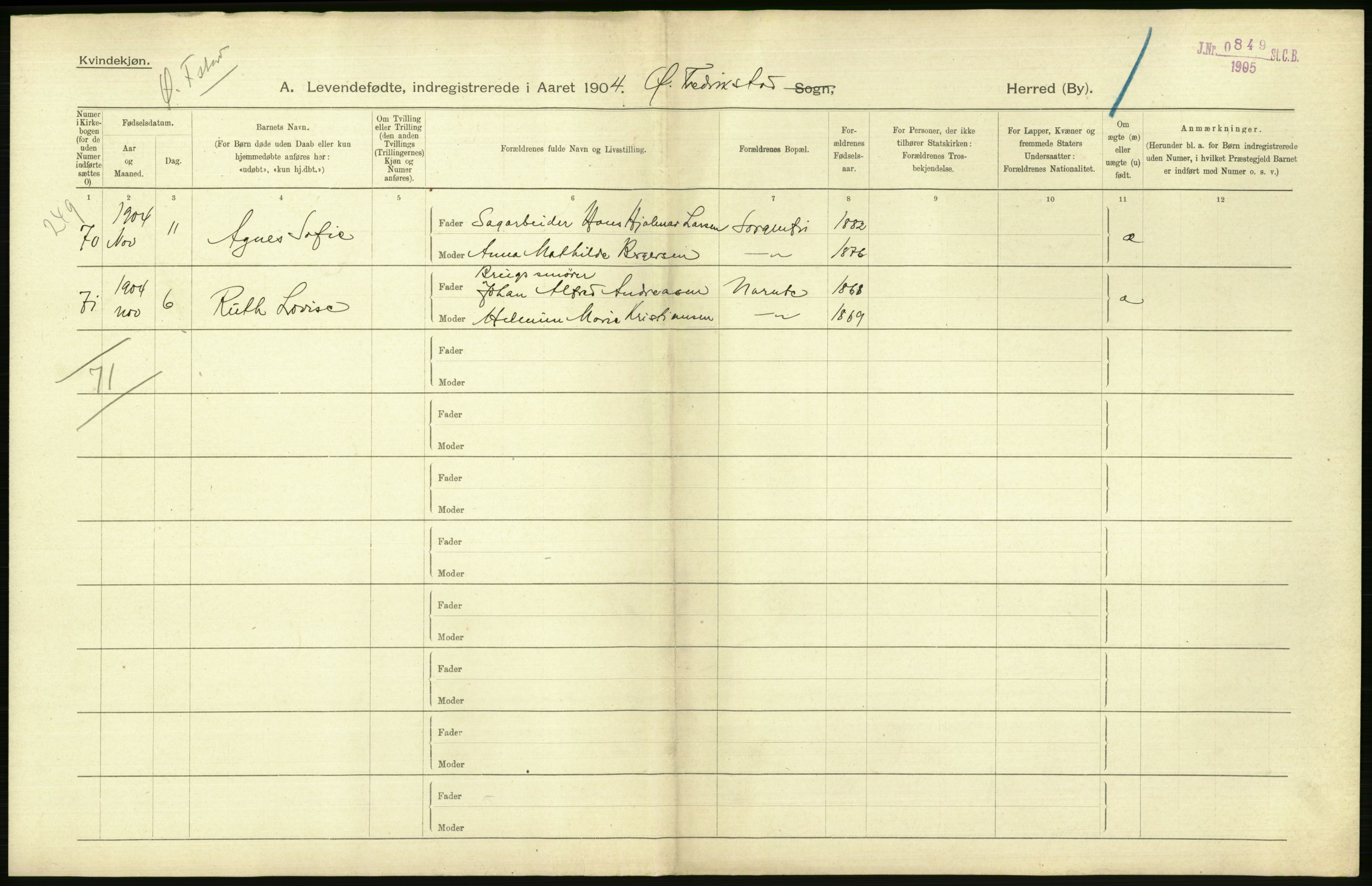 Statistisk sentralbyrå, Sosiodemografiske emner, Befolkning, AV/RA-S-2228/D/Df/Dfa/Dfab/L0001: Smålenenes amt: Fødte, gifte, døde, 1904, p. 170