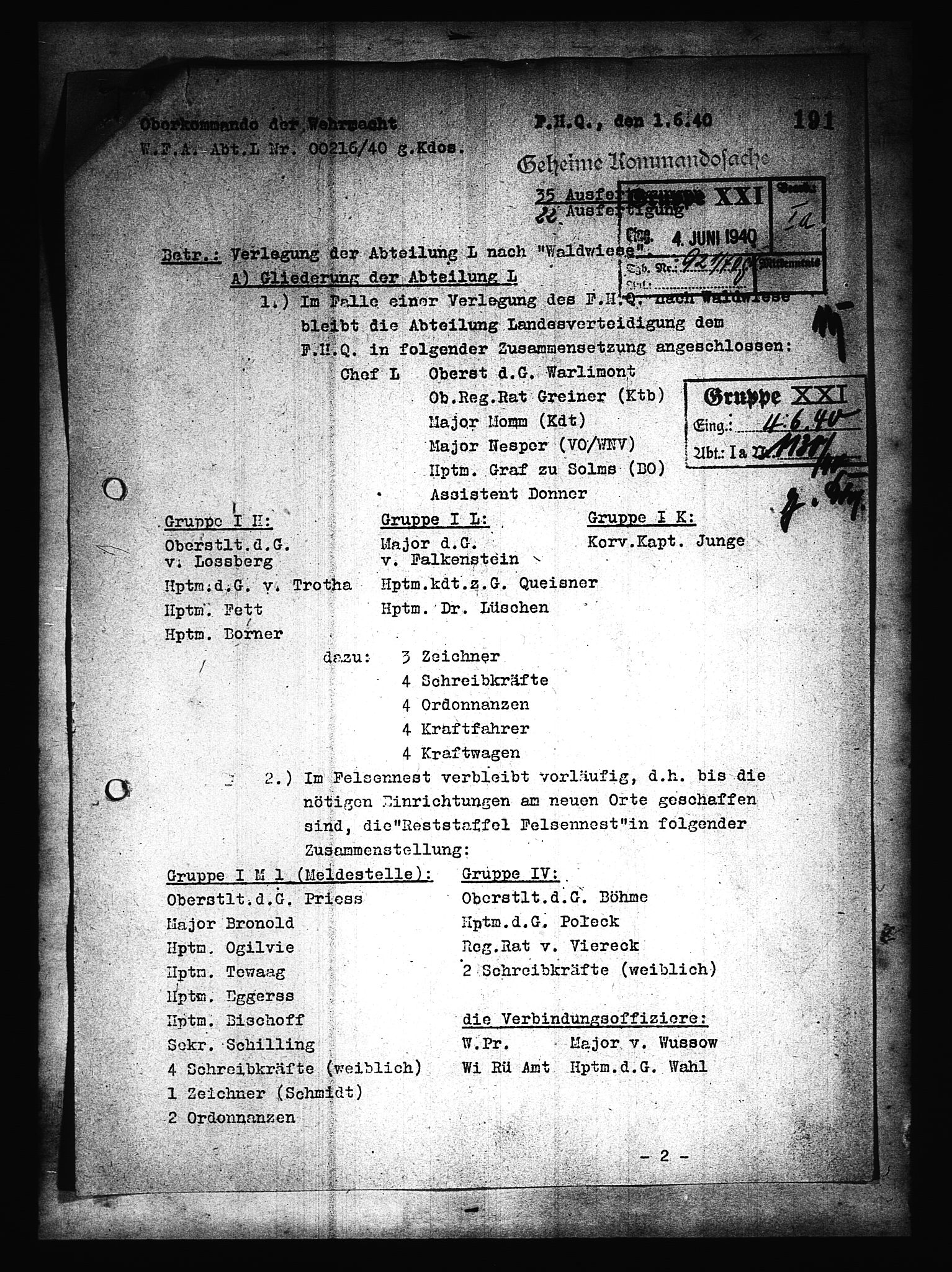 Documents Section, AV/RA-RAFA-2200/V/L0079: Amerikansk mikrofilm "Captured German Documents".
Box No. 718.  FKA jnr. 601/1954., 1940, p. 385