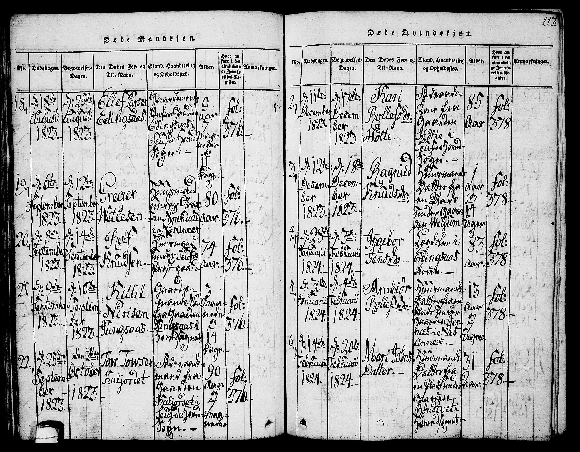 Sauherad kirkebøker, SAKO/A-298/G/Ga/L0001: Parish register (copy) no. I 1, 1815-1827, p. 117