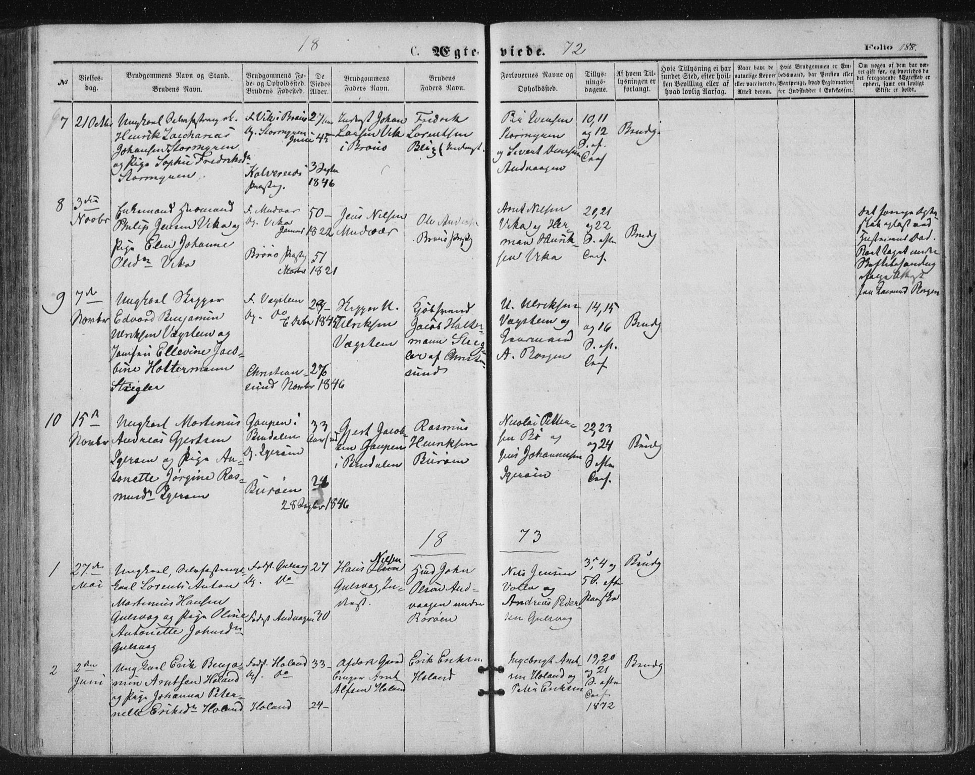 Ministerialprotokoller, klokkerbøker og fødselsregistre - Nordland, SAT/A-1459/816/L0241: Parish register (official) no. 816A07, 1870-1885, p. 188