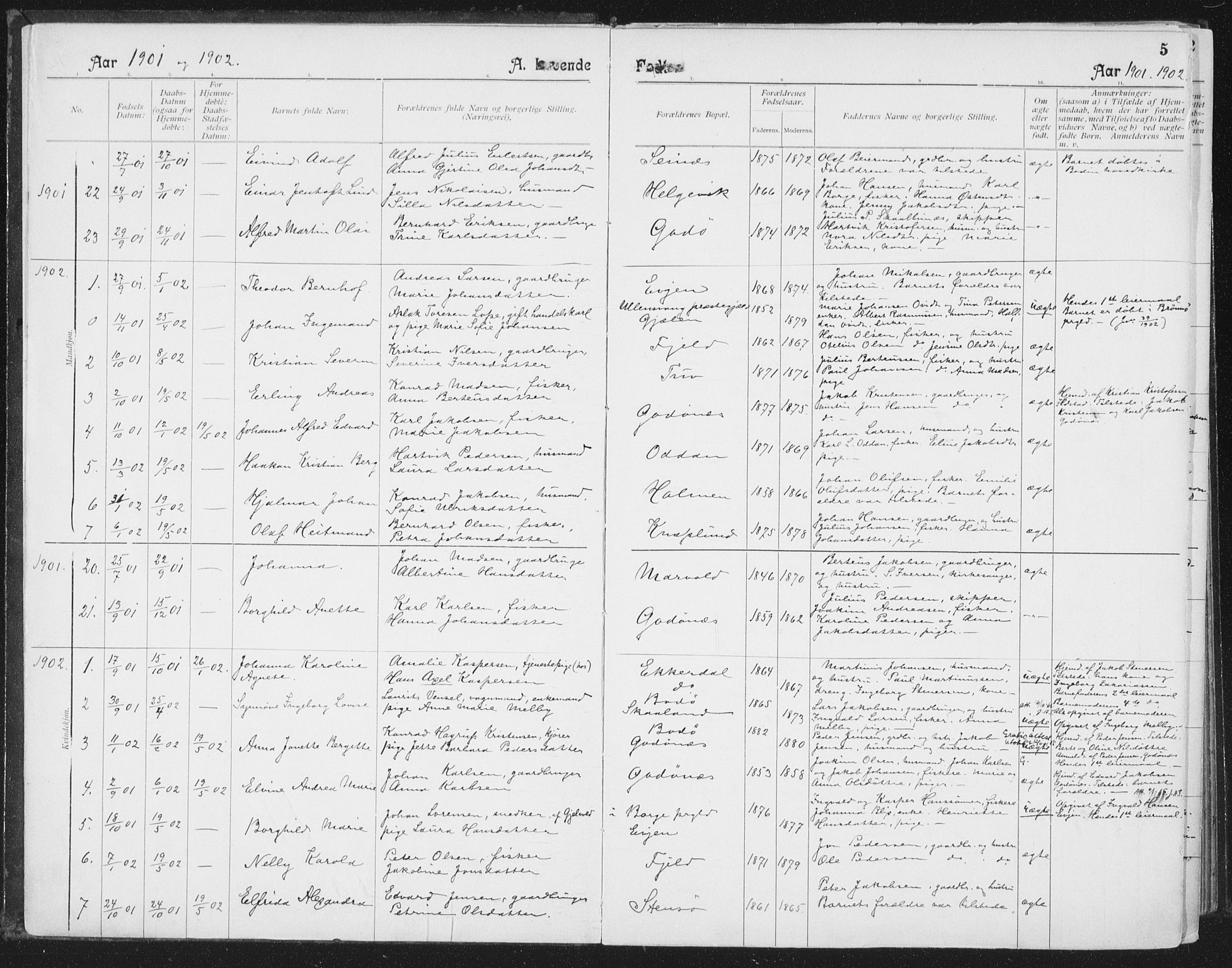 Ministerialprotokoller, klokkerbøker og fødselsregistre - Nordland, AV/SAT-A-1459/804/L0081: Parish register (official) no. 804A02, 1901-1915, p. 5