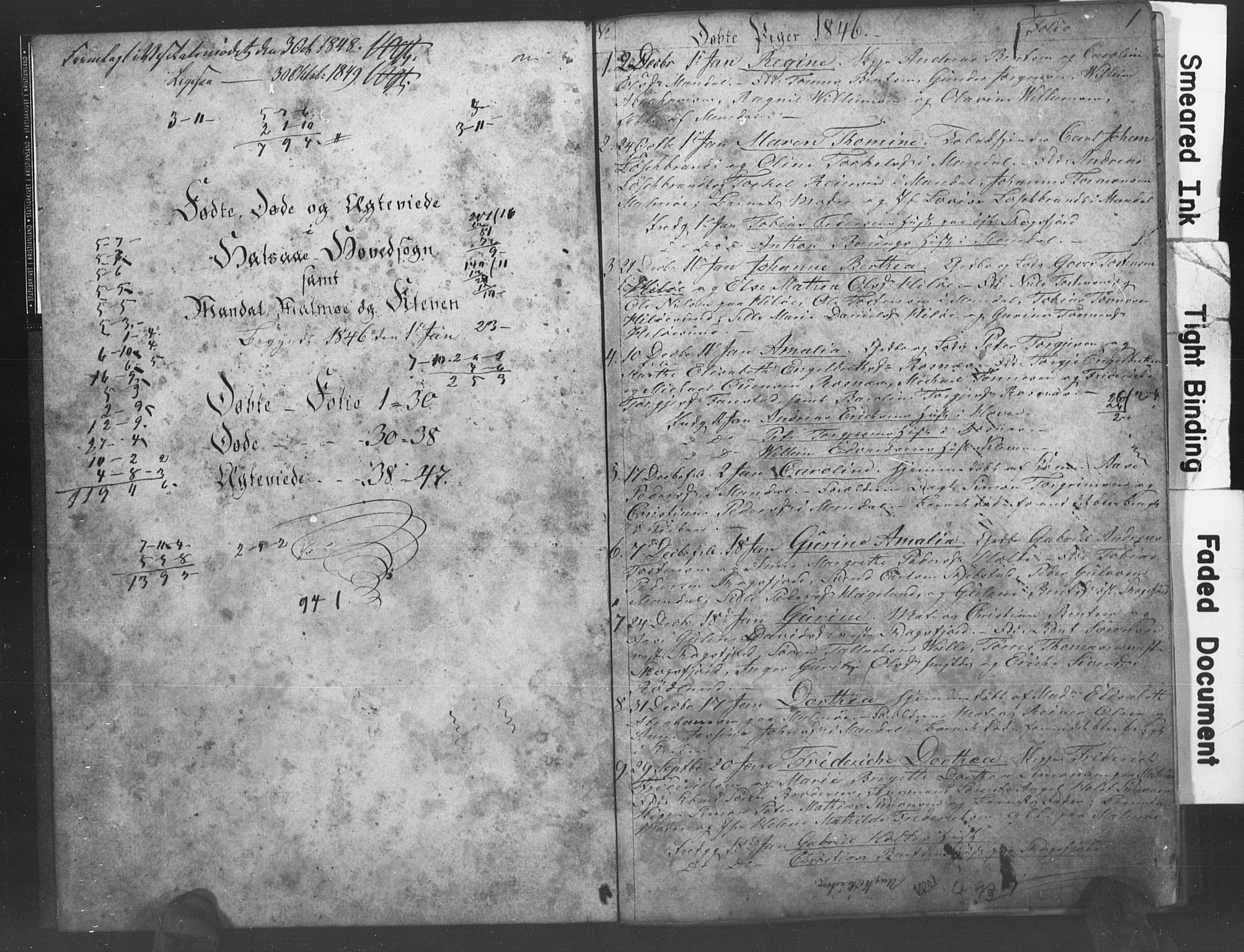 Mandal sokneprestkontor, SAK/1111-0030/F/Fb/Fba/L0006: Parish register (copy) no. B 1F, 1846-1849, p. 1