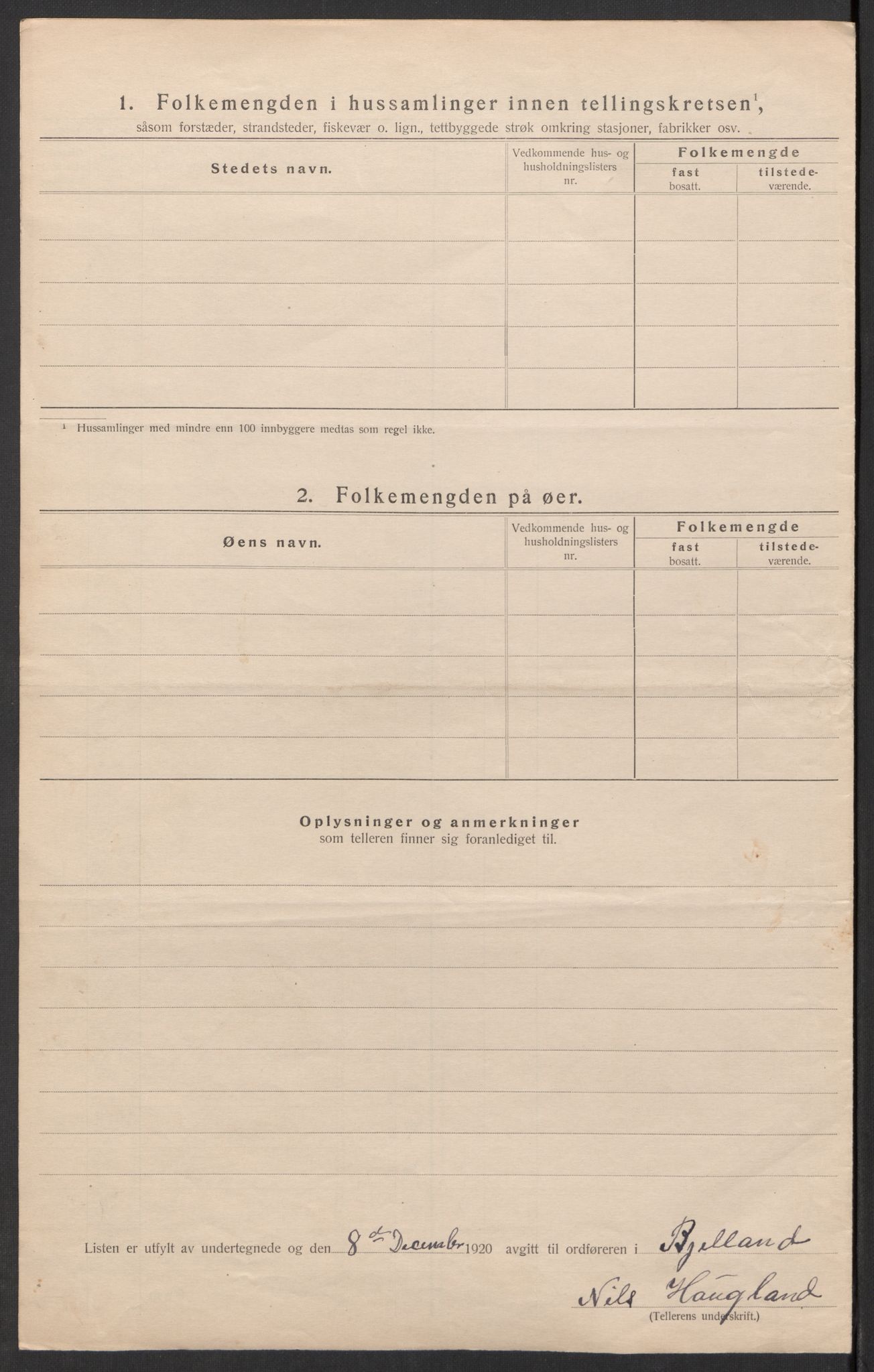 SAK, 1920 census for Bjelland, 1920, p. 25