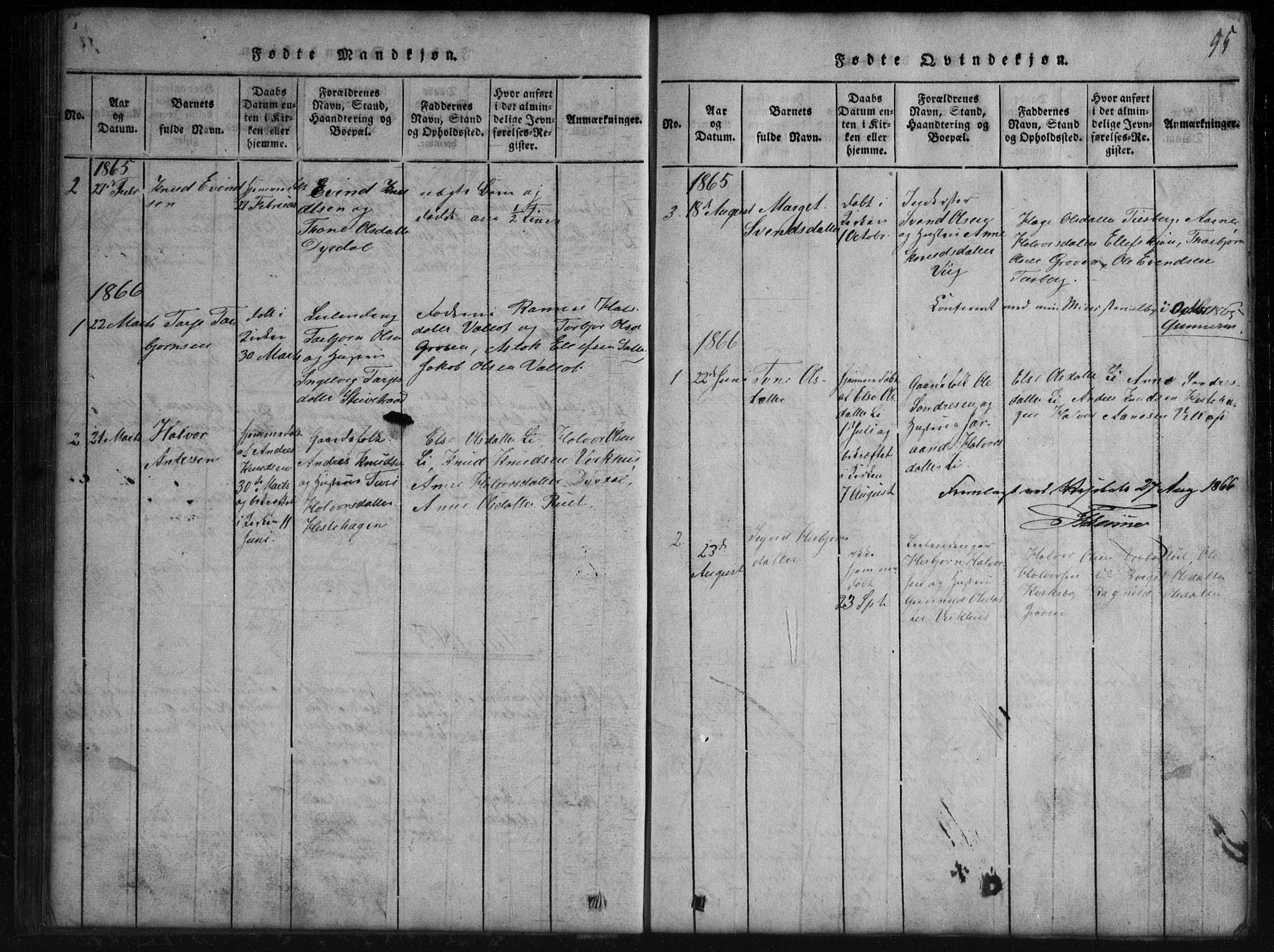 Rauland kirkebøker, SAKO/A-292/G/Gb/L0001: Parish register (copy) no. II 1, 1815-1886, p. 55