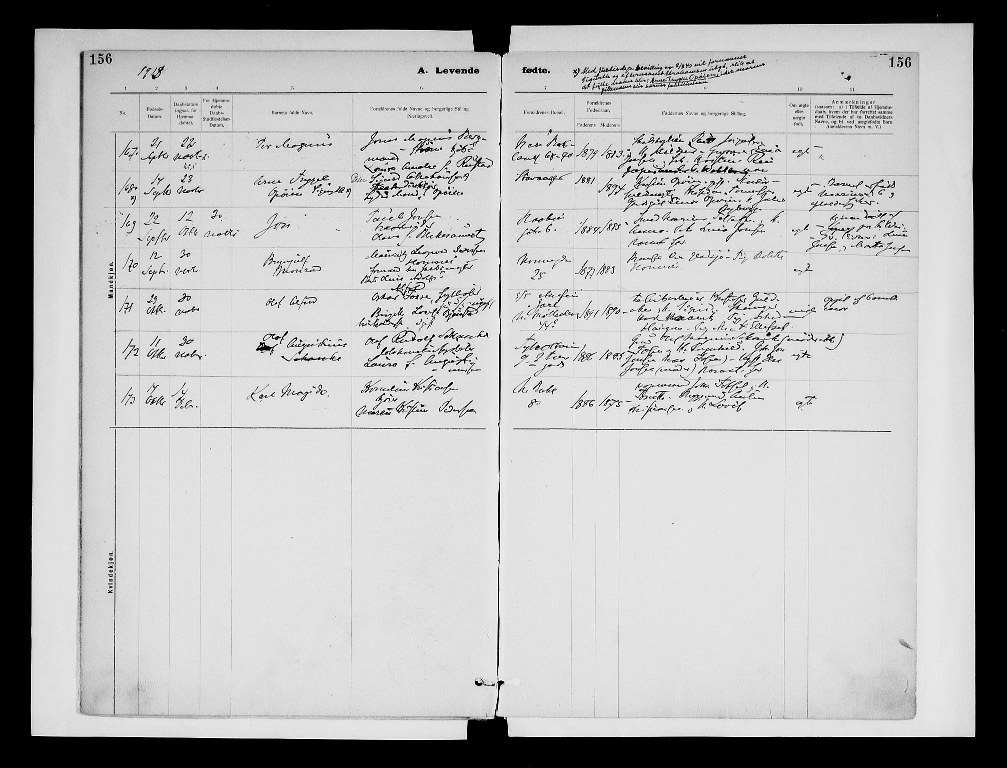 Ministerialprotokoller, klokkerbøker og fødselsregistre - Sør-Trøndelag, AV/SAT-A-1456/604/L0203: Parish register (official) no. 604A23, 1908-1916, p. 156