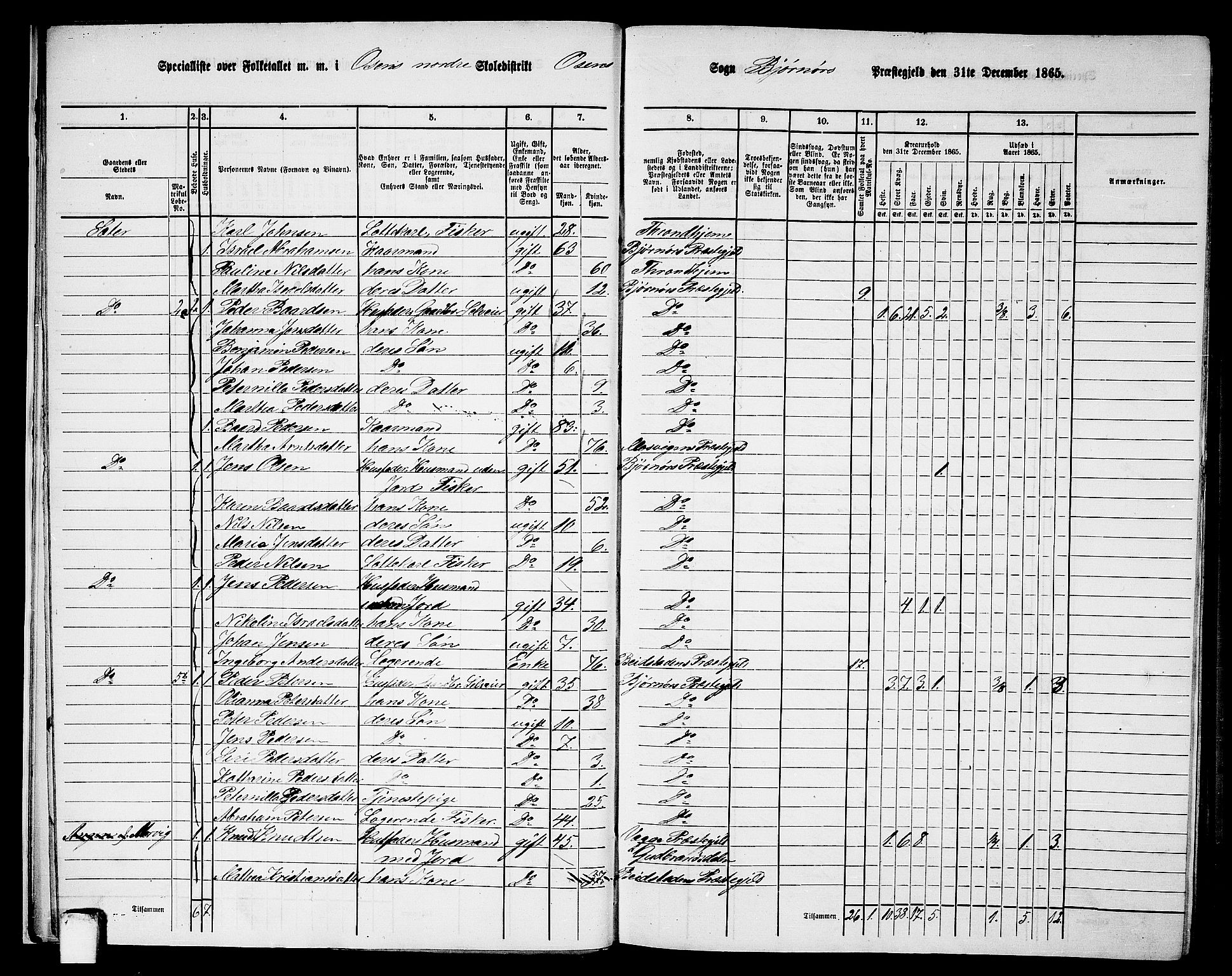 RA, 1865 census for Bjørnør, 1865, p. 14