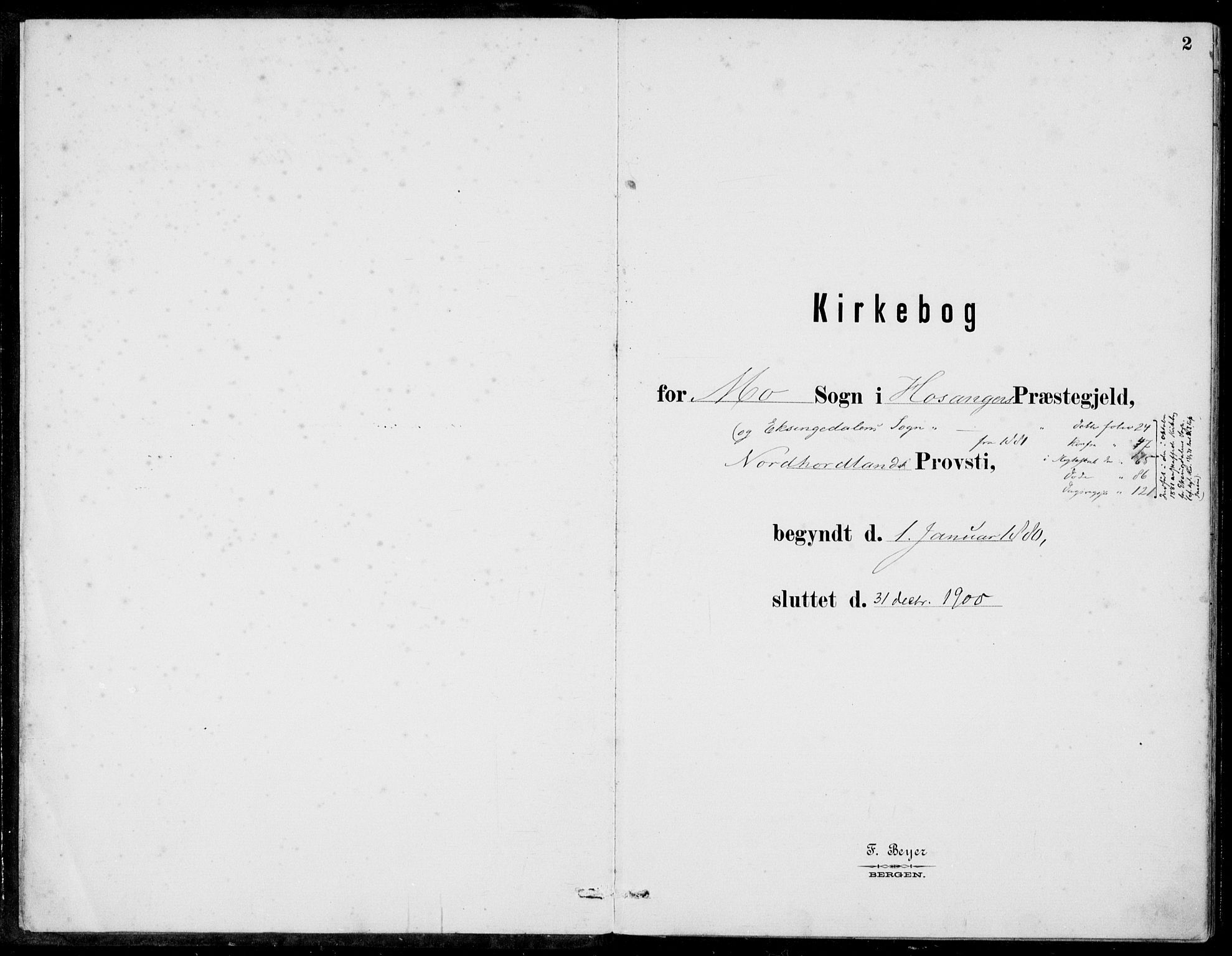 Hosanger sokneprestembete, AV/SAB-A-75801/H/Haa: Parish register (official) no. C  1, 1880-1900, p. 2