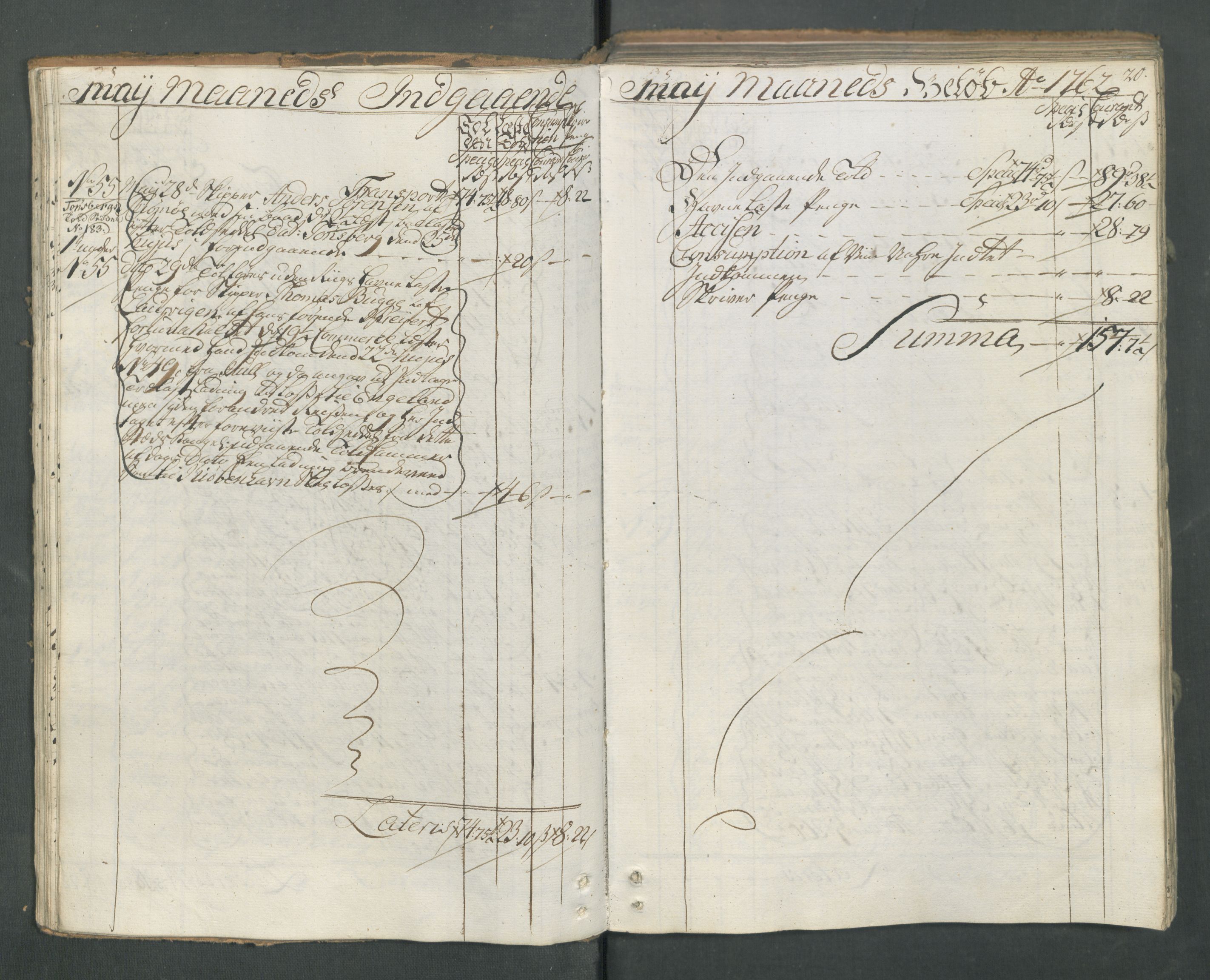 Generaltollkammeret, tollregnskaper, AV/RA-EA-5490/R13/L0032/0001: Tollregnskaper Kragerø / Inngående hovedtollbok, 1762, p. 19b-20a