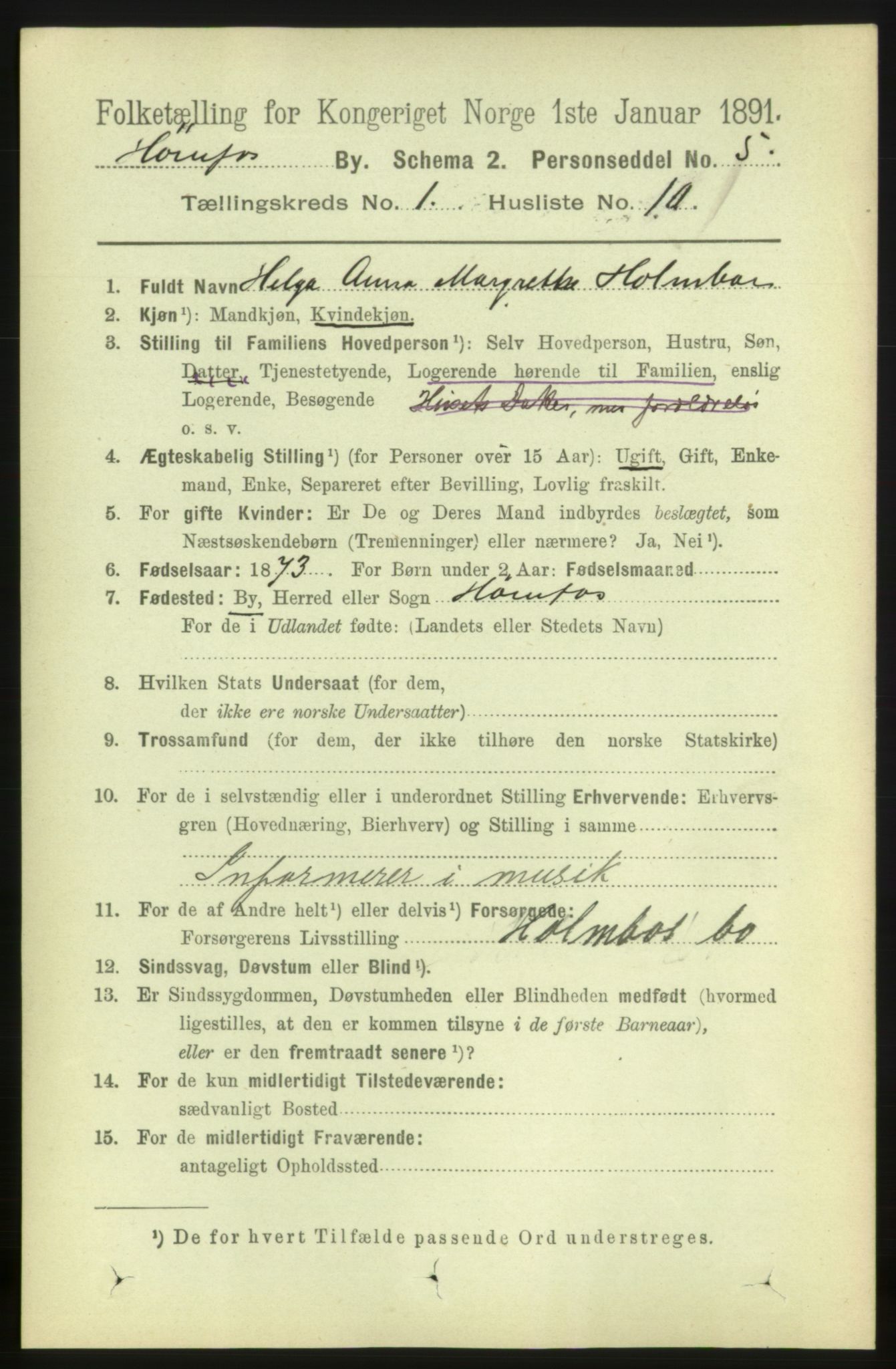 RA, 1891 census for 0601 Hønefoss, 1891, p. 505