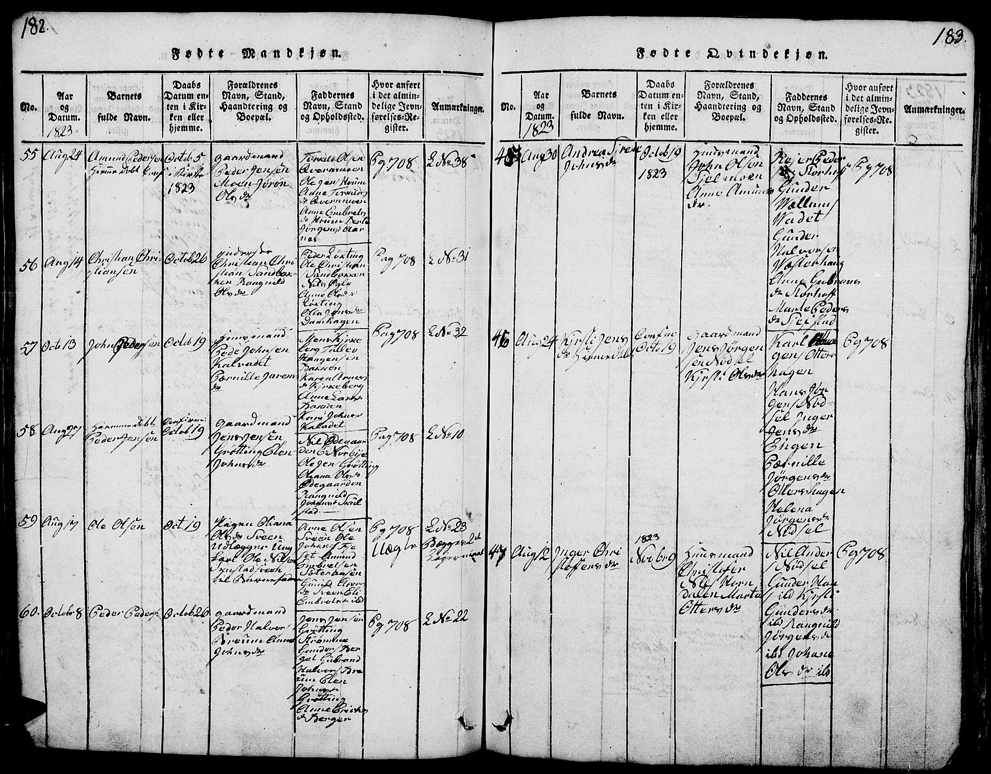 Elverum prestekontor, AV/SAH-PREST-044/H/Ha/Hab/L0001: Parish register (copy) no. 1, 1815-1829, p. 182-183