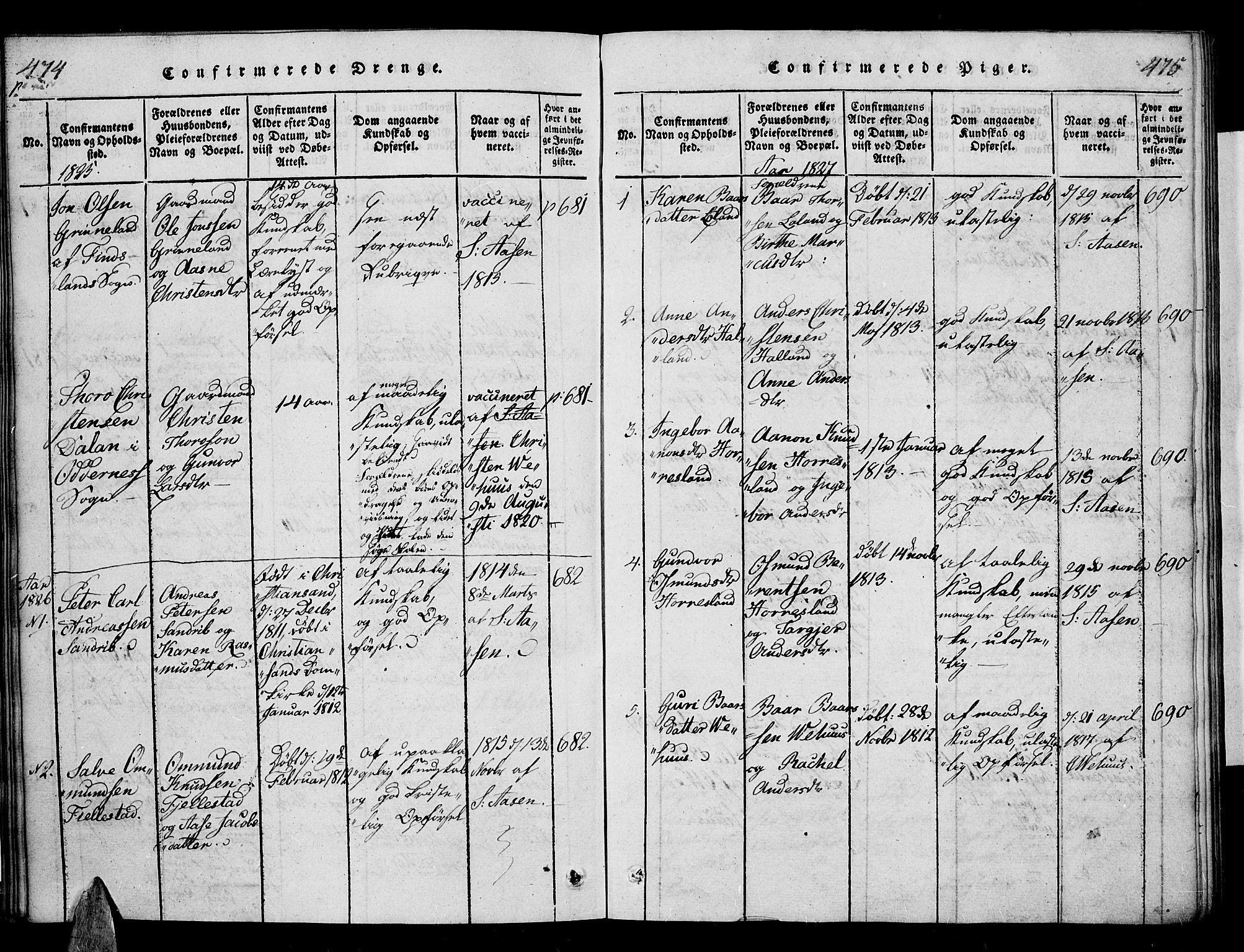 Vennesla sokneprestkontor, SAK/1111-0045/Fa/Fac/L0003: Parish register (official) no. A 3, 1820-1834, p. 474-475