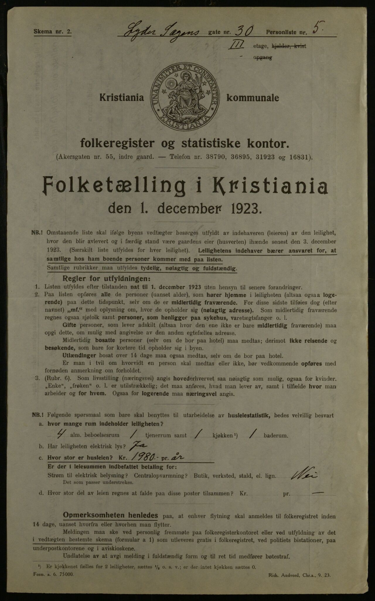 OBA, Municipal Census 1923 for Kristiania, 1923, p. 65111