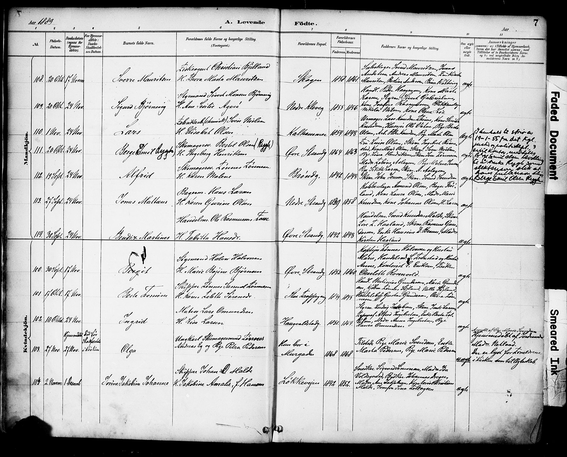 Domkirken sokneprestkontor, SAST/A-101812/001/30/30BA/L0030: Parish register (official) no. A 29, 1889-1902, p. 7