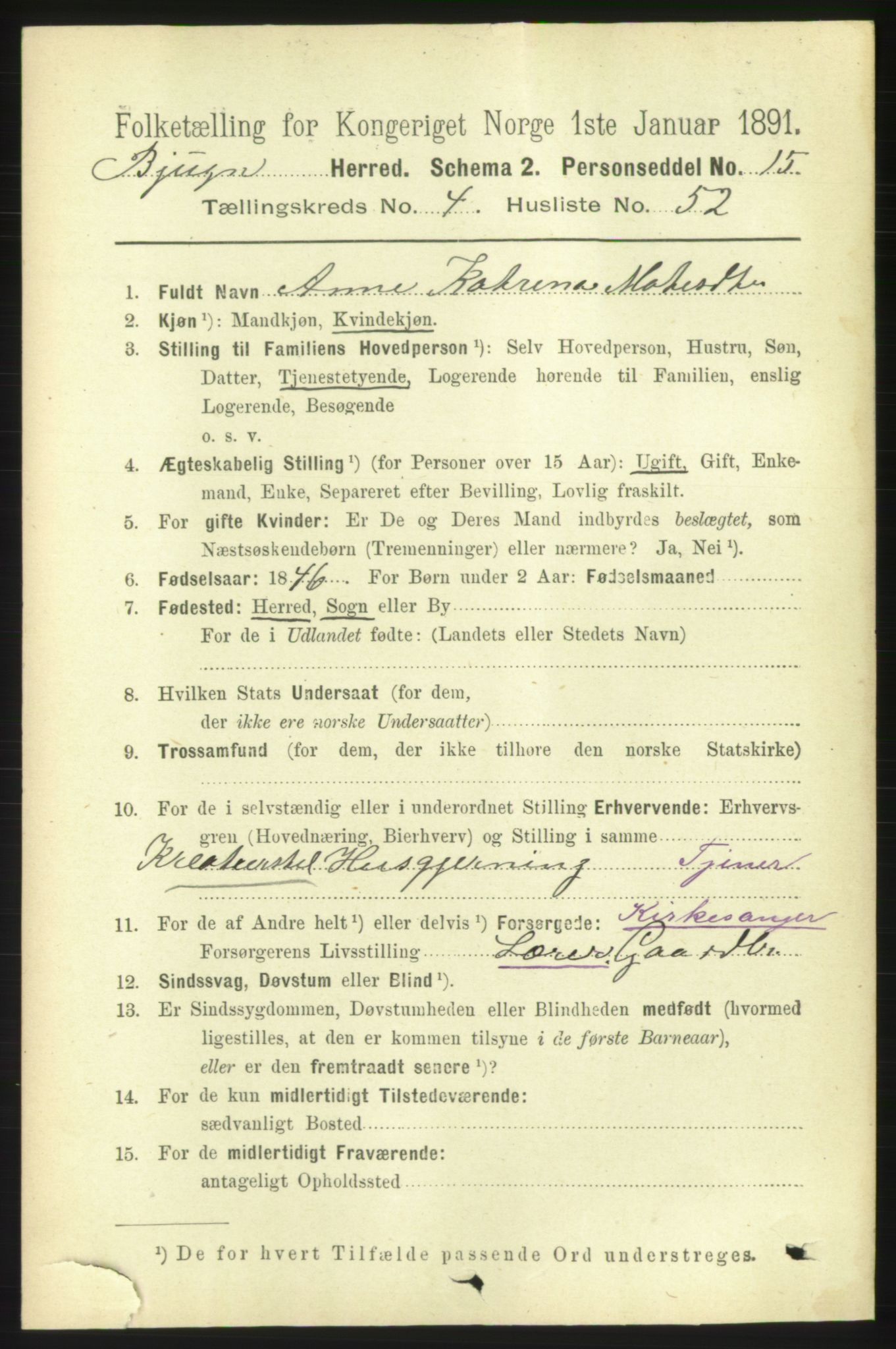 RA, 1891 census for 1627 Bjugn, 1891, p. 1315