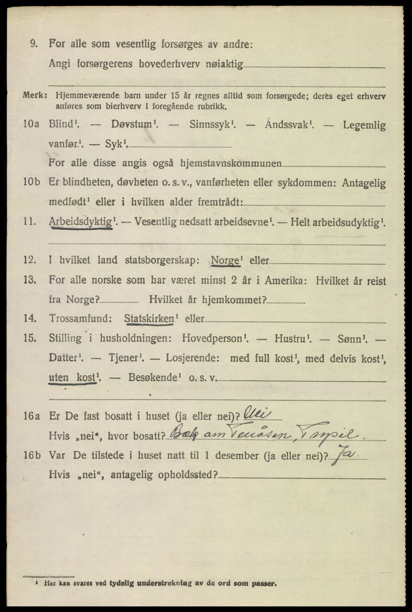 SAH, 1920 census for Trysil, 1920, p. 16112