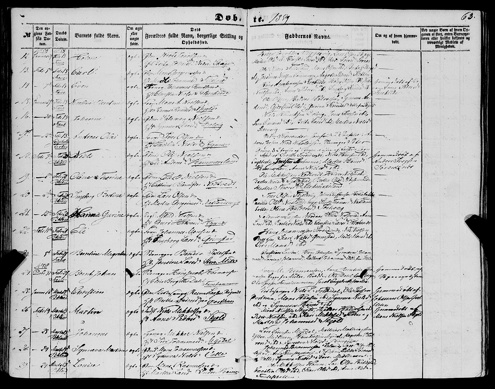 Fana Sokneprestembete, AV/SAB-A-75101/H/Haa/Haaa/L0011: Parish register (official) no. A 11, 1851-1862, p. 63