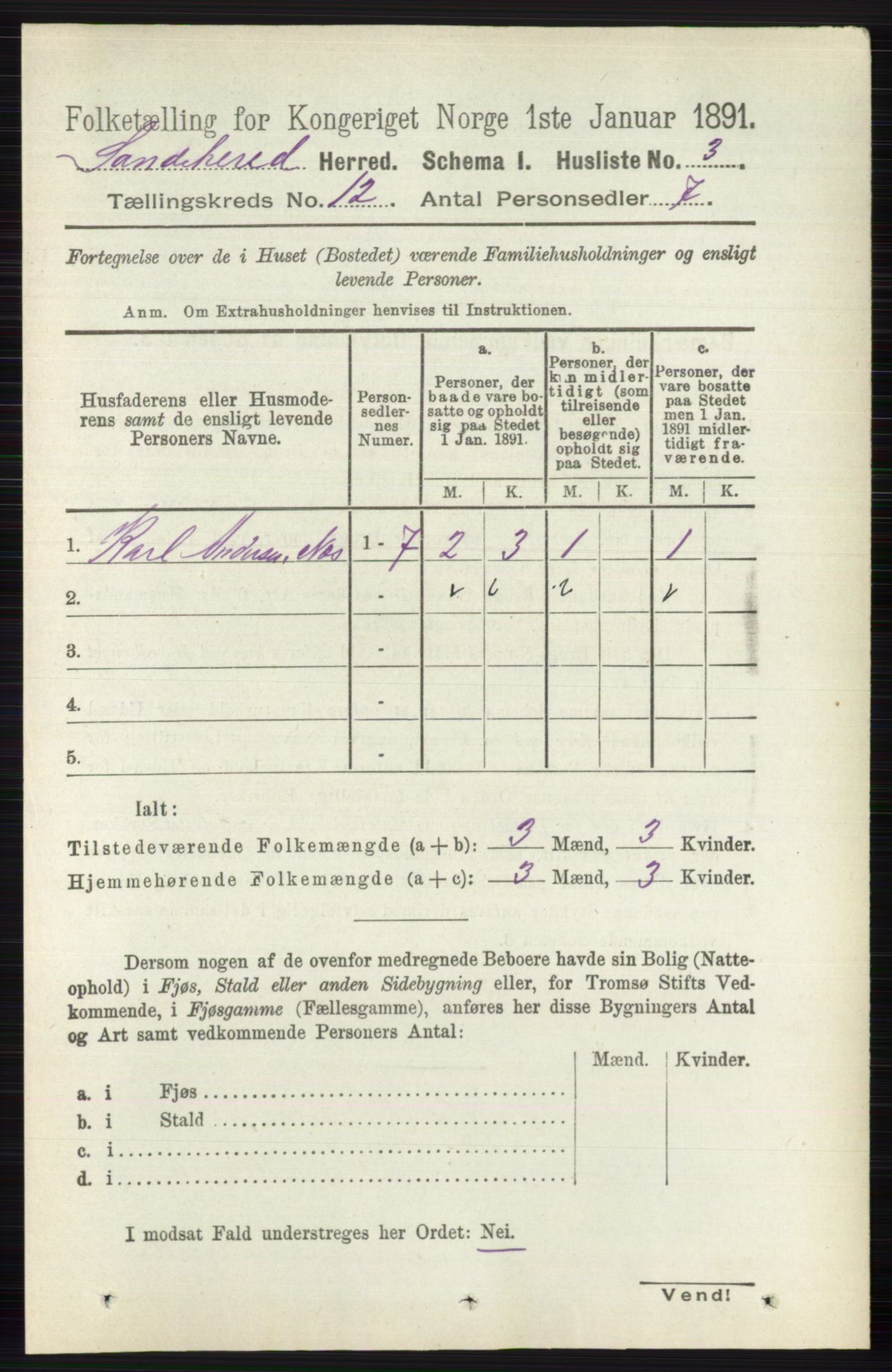 RA, 1891 census for 0724 Sandeherred, 1891, p. 7250