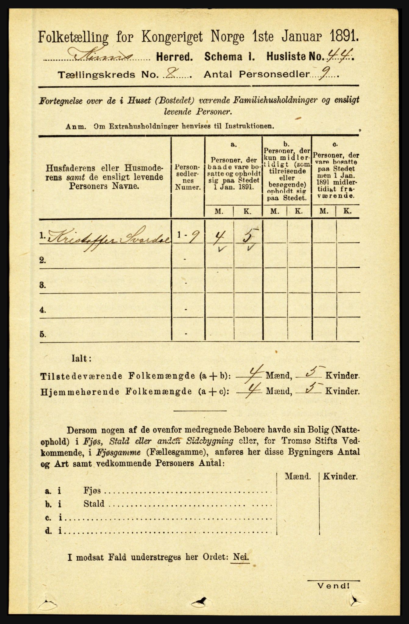 RA, 1891 census for 1437 Kinn, 1891, p. 3101