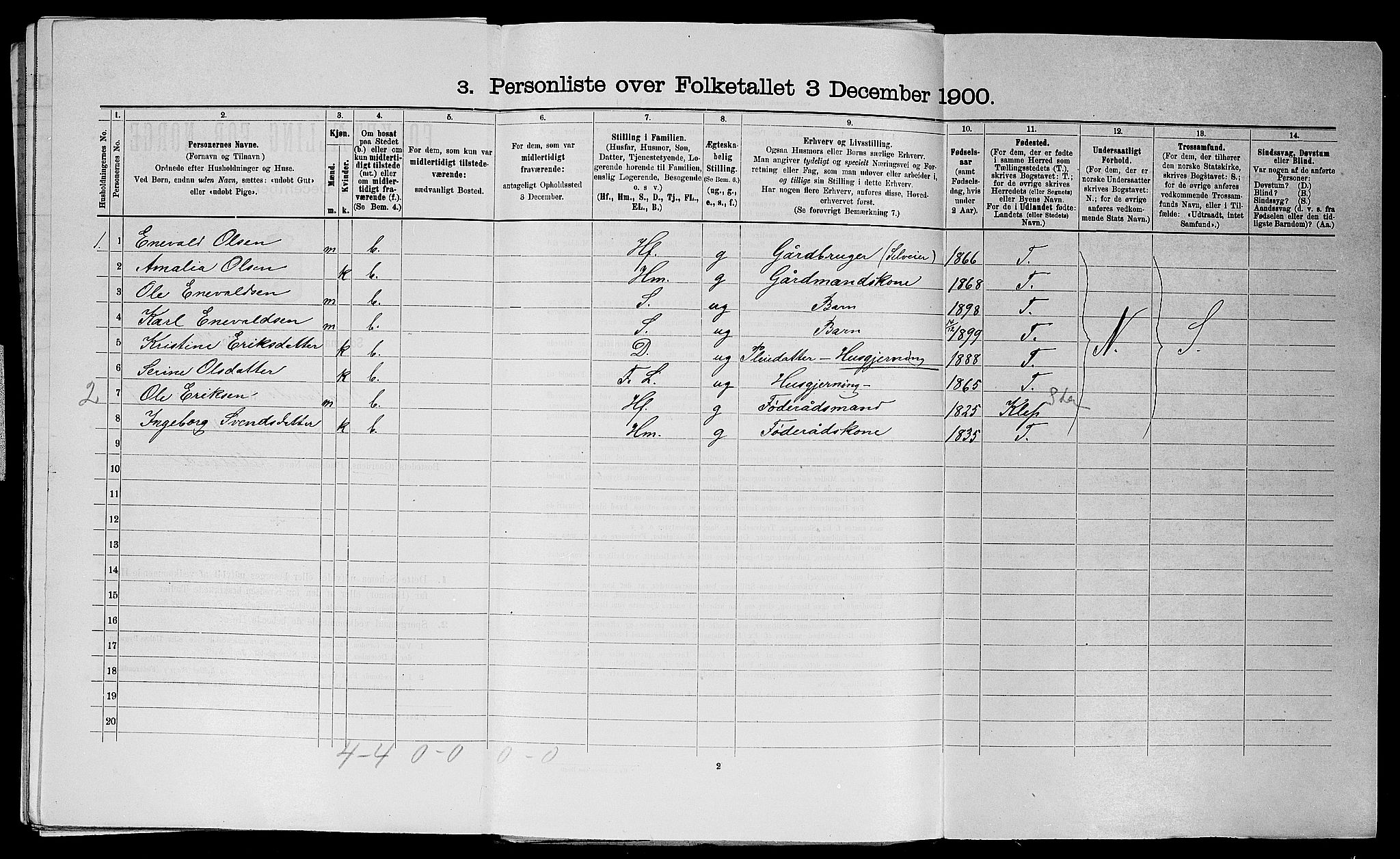 SAST, 1900 census for Haaland, 1900, p. 1102