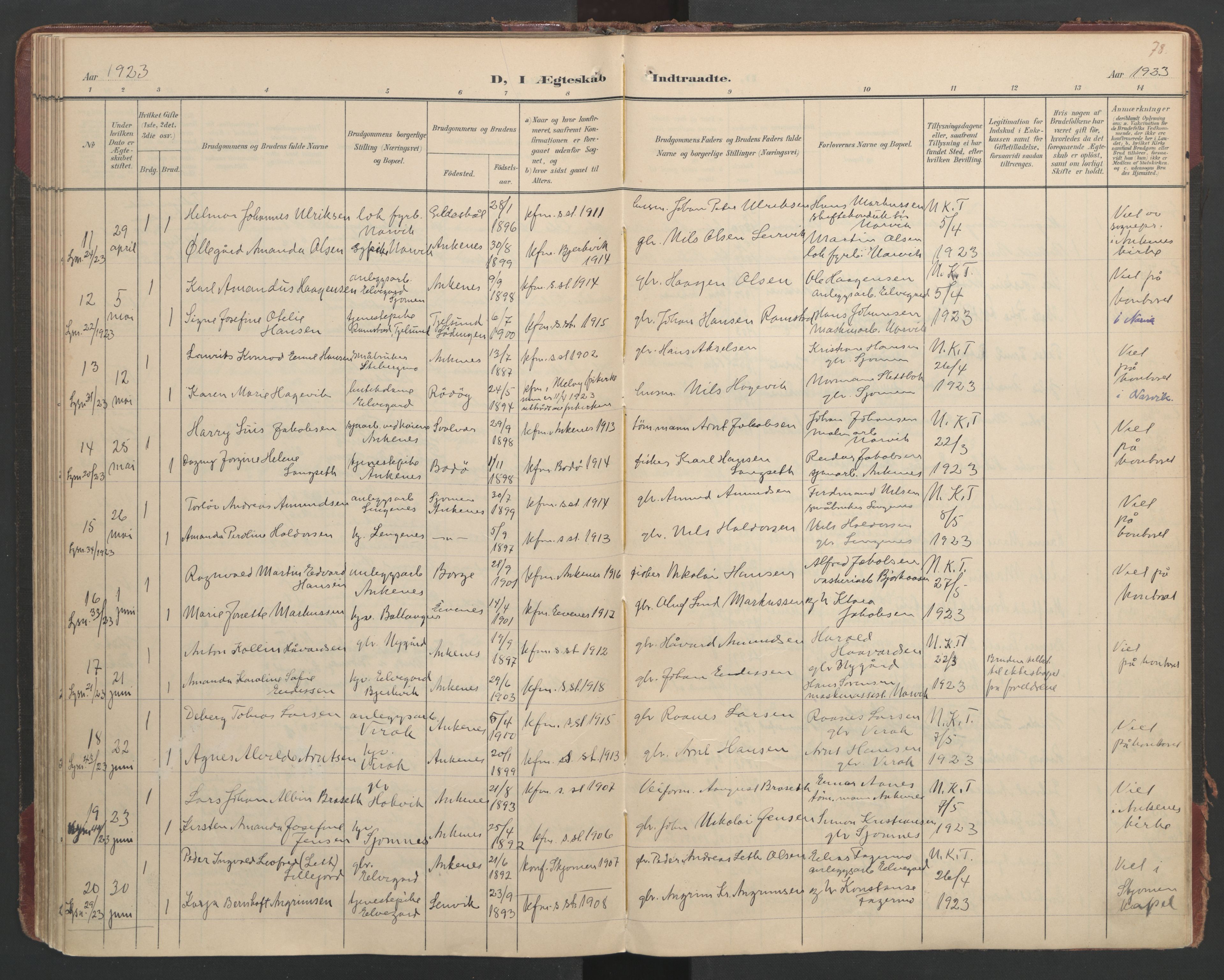 Ministerialprotokoller, klokkerbøker og fødselsregistre - Nordland, AV/SAT-A-1459/866/L0942: Parish register (official) no. 866A05, 1901-1928, p. 78