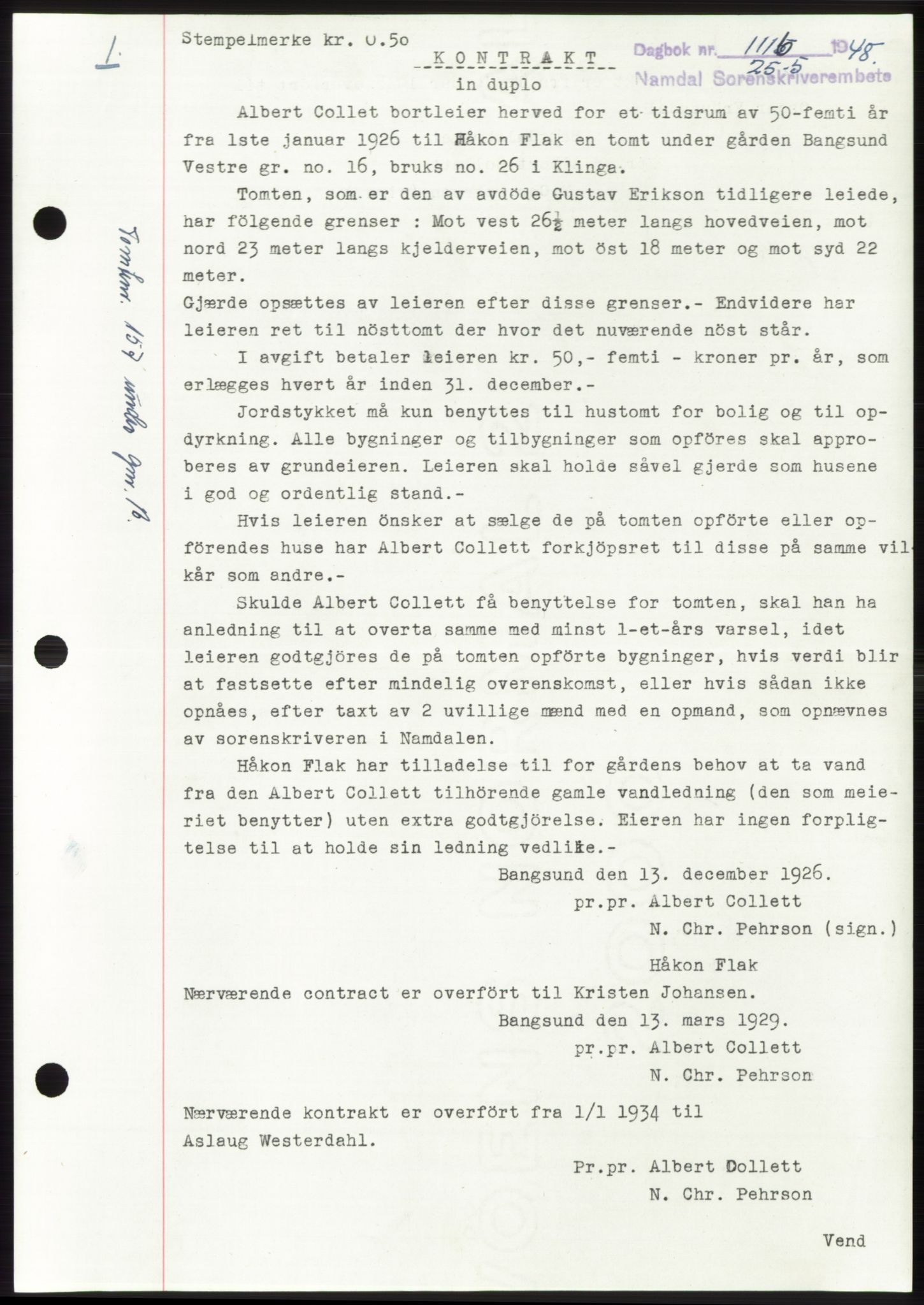 Namdal sorenskriveri, SAT/A-4133/1/2/2C: Mortgage book no. -, 1947-1948, Diary no: : 1116/1948