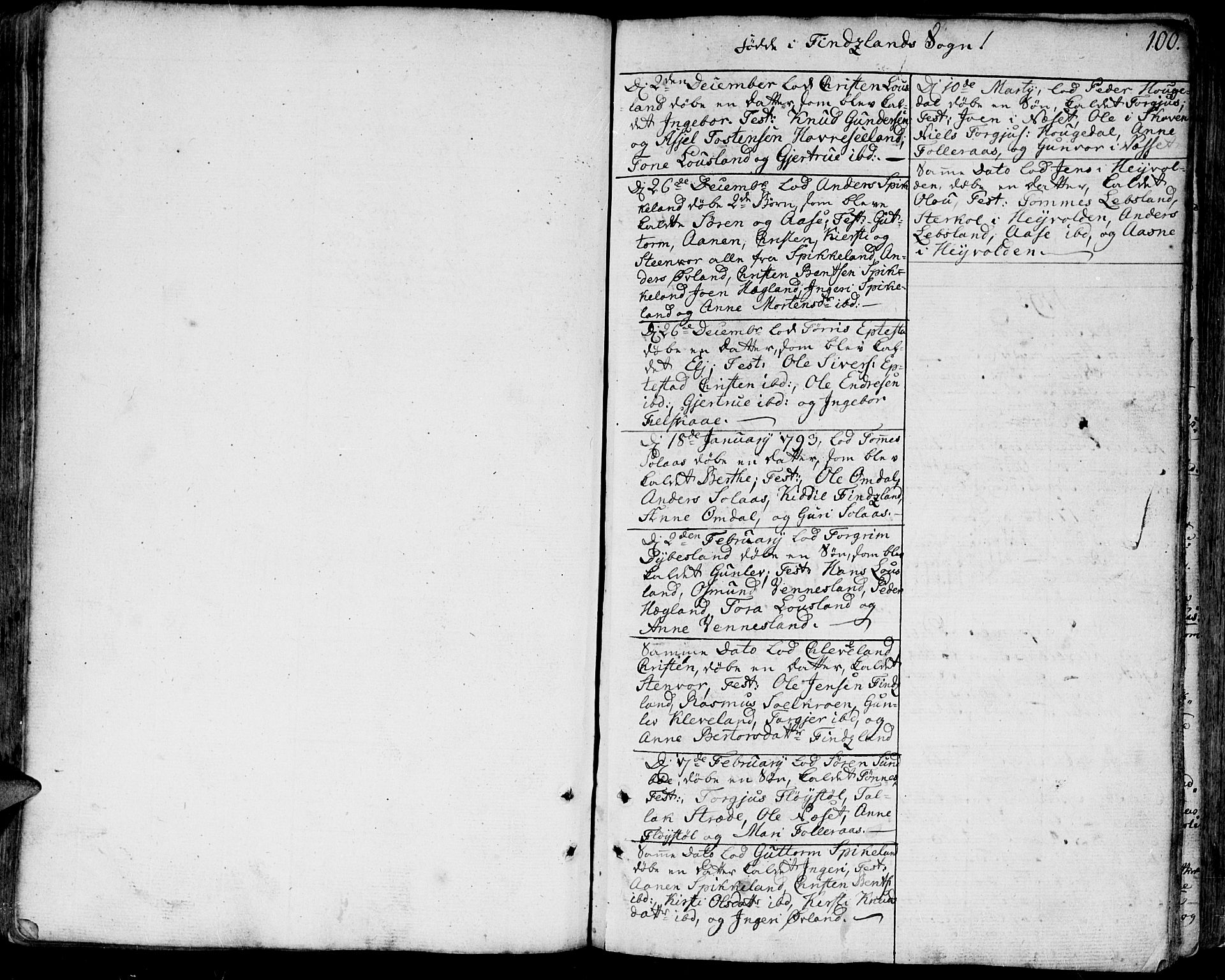 Bjelland sokneprestkontor, SAK/1111-0005/F/Fa/Faa/L0001: Parish register (official) no. A 1 /2, 1793-1815, p. 100