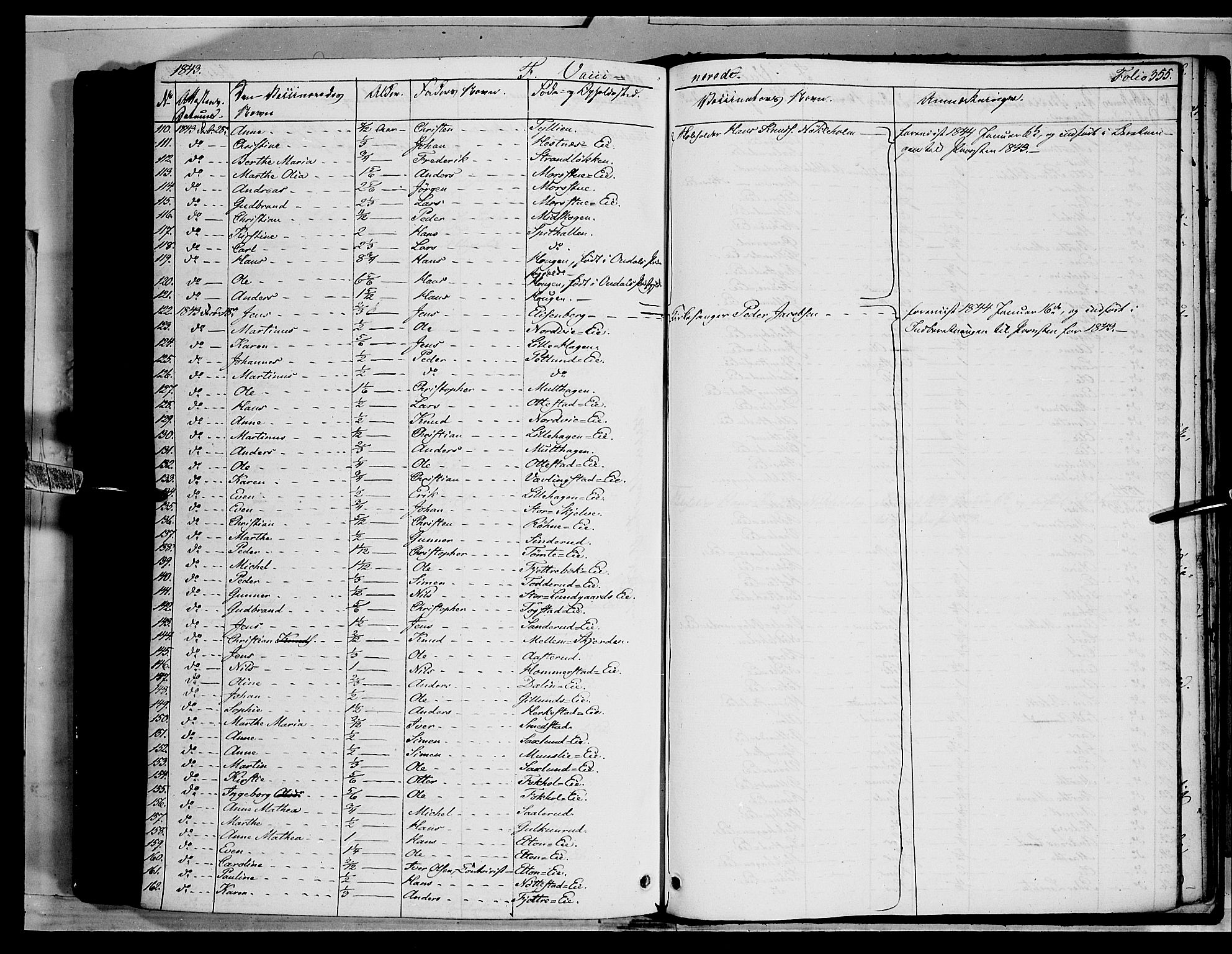 Stange prestekontor, SAH/PREST-002/K/L0010: Parish register (official) no. 10, 1835-1845, p. 355