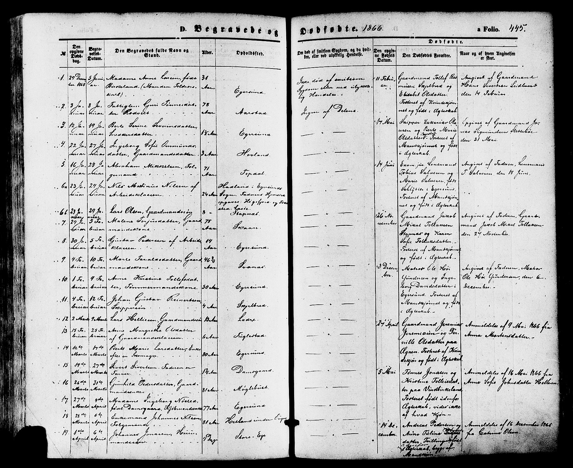 Eigersund sokneprestkontor, AV/SAST-A-101807/001/30/30BA/L0014: Parish register (official) no. A 13, 1866-1878, p. 445