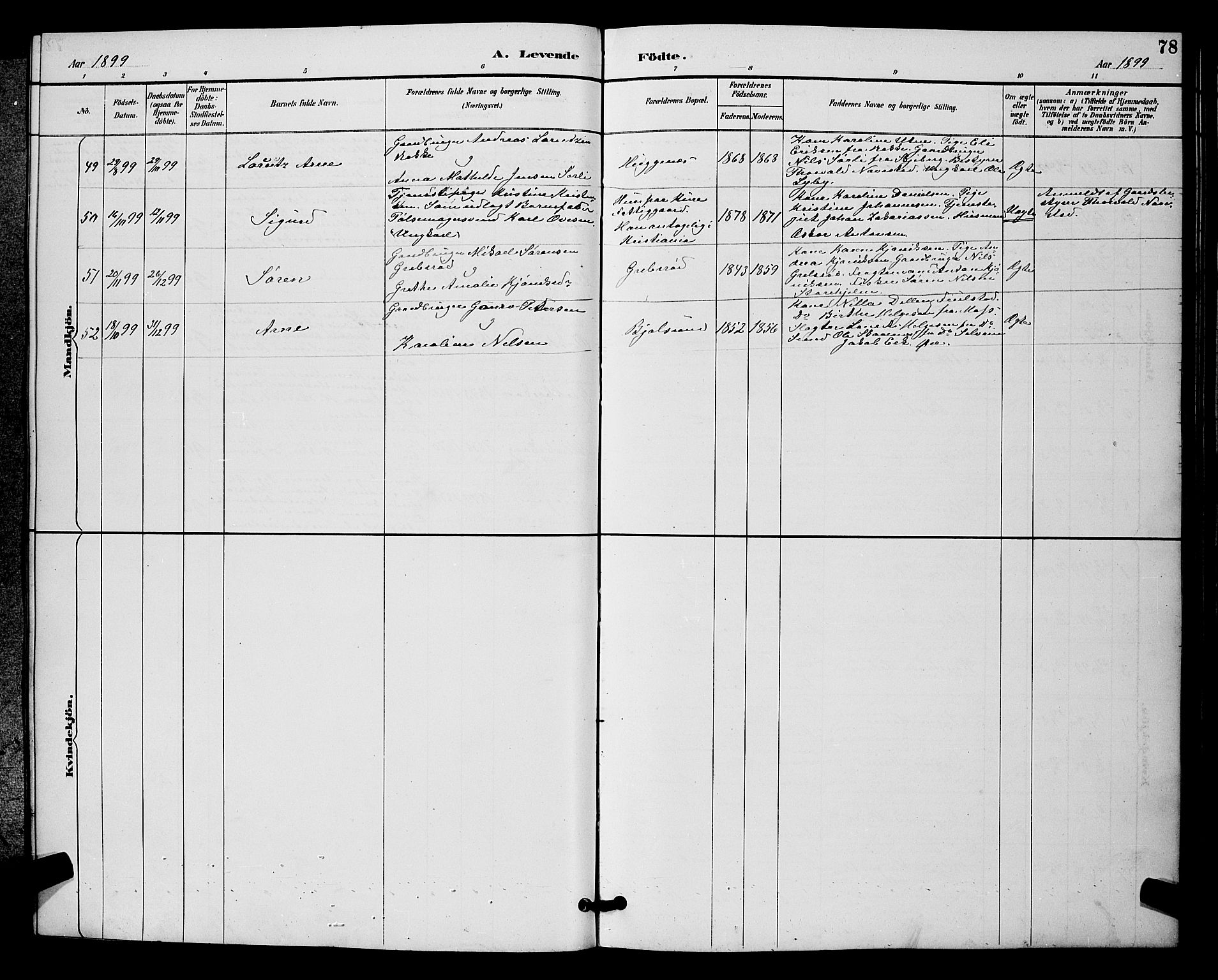 Rygge prestekontor Kirkebøker, AV/SAO-A-10084b/G/Ga/L0002: Parish register (copy) no. 2, 1887-1905, p. 78