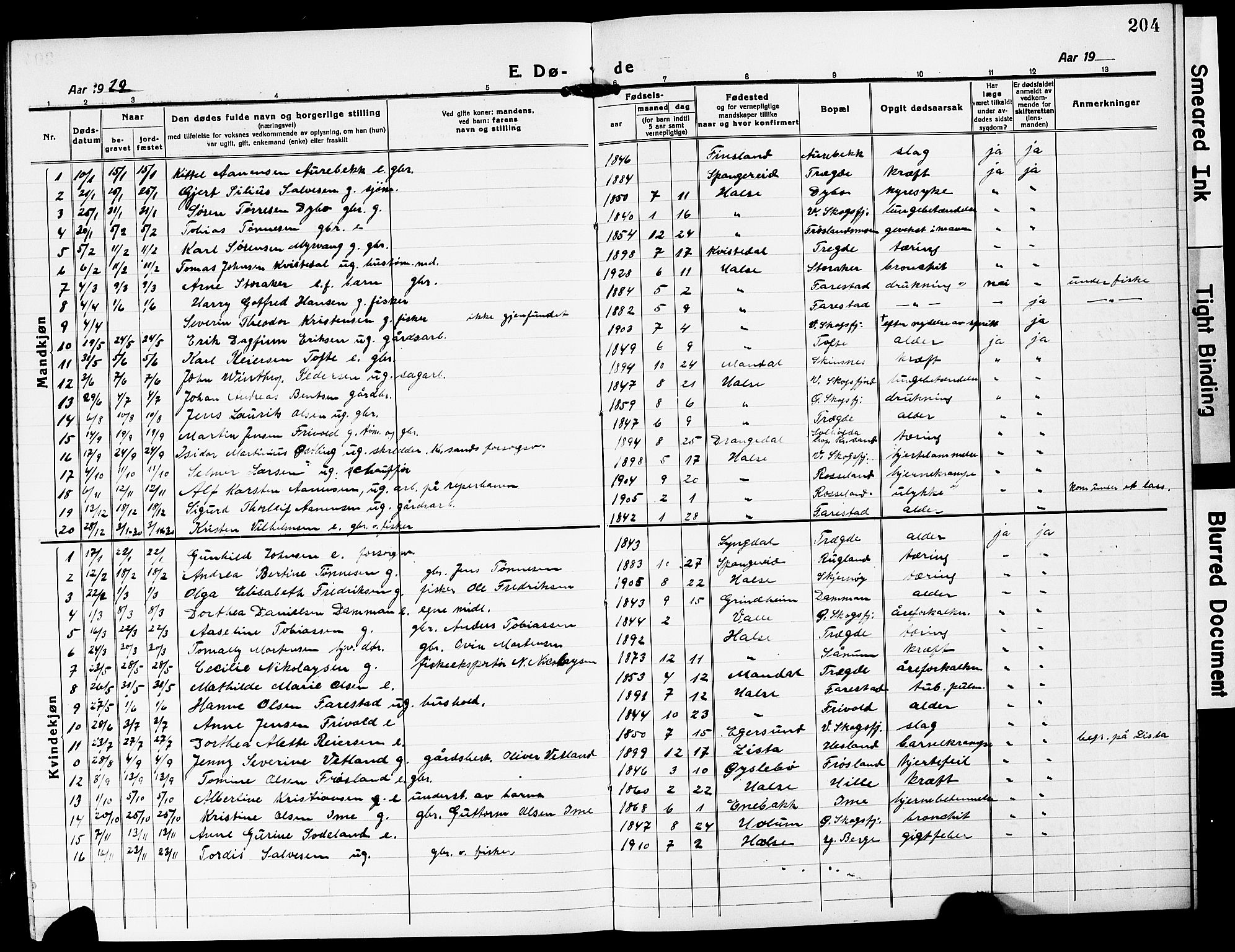 Mandal sokneprestkontor, SAK/1111-0030/F/Fb/Fba/L0013: Parish register (copy) no. B 7, 1918-1931, p. 204