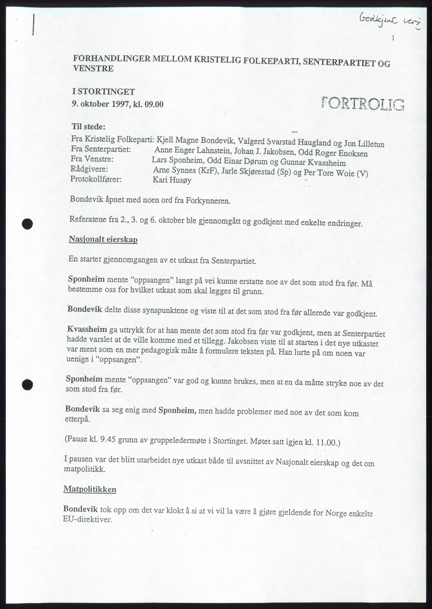 Forhandlingene mellom Kristelig Folkeparti, Senterpartiet og Venstre om dannelse av regjering, RA/PA-1073/A/L0001: Forhandlingsprotokoller, 1997, p. 115
