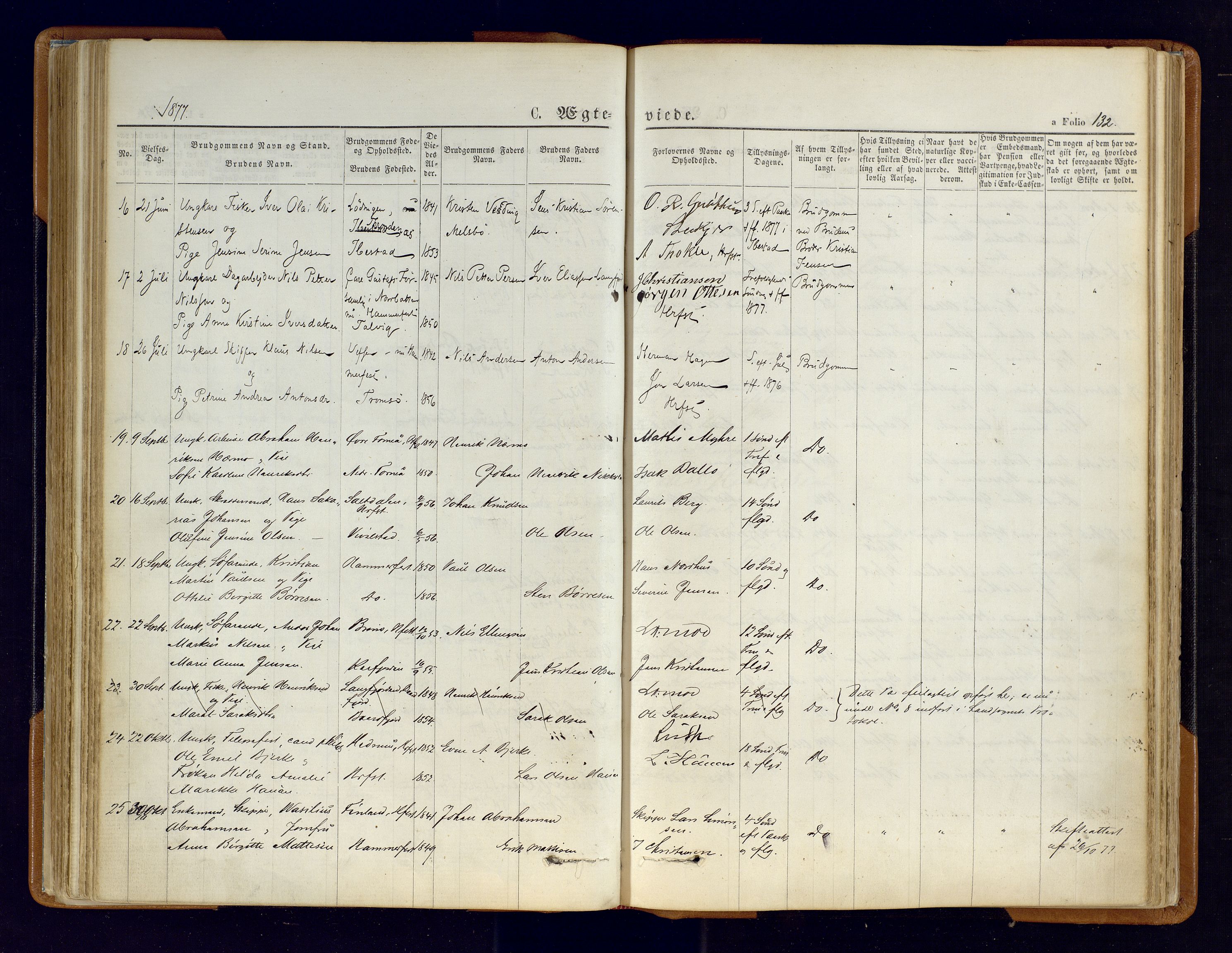 Hammerfest sokneprestkontor, AV/SATØ-S-1347/H/Ha/L0006.kirke: Parish register (official) no. 6, 1869-1877, p. 132