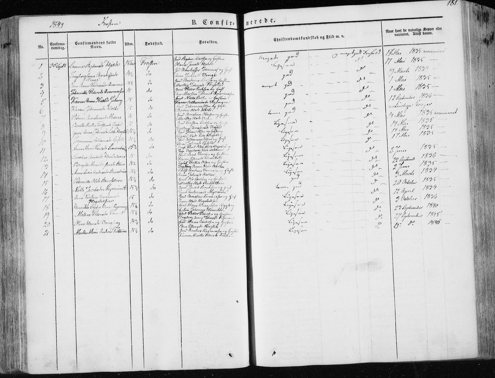 Ministerialprotokoller, klokkerbøker og fødselsregistre - Nord-Trøndelag, SAT/A-1458/713/L0115: Parish register (official) no. 713A06, 1838-1851, p. 181