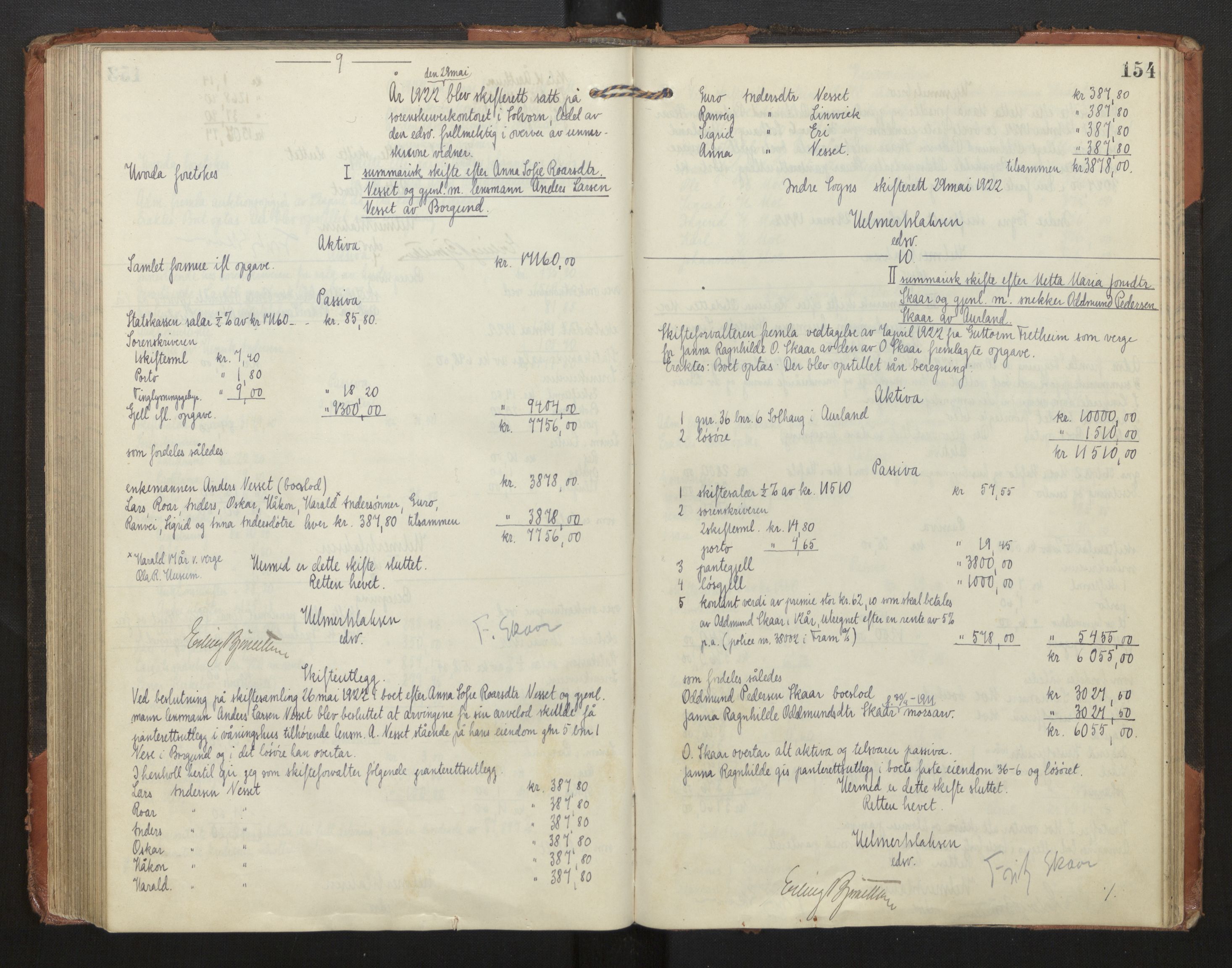 Indre Sogn tingrett, AV/SAB-A-3301/1/H/Hd/L0008: Skifteutlodningsprotokoll 8, 1912-1923, p. 153b-154a