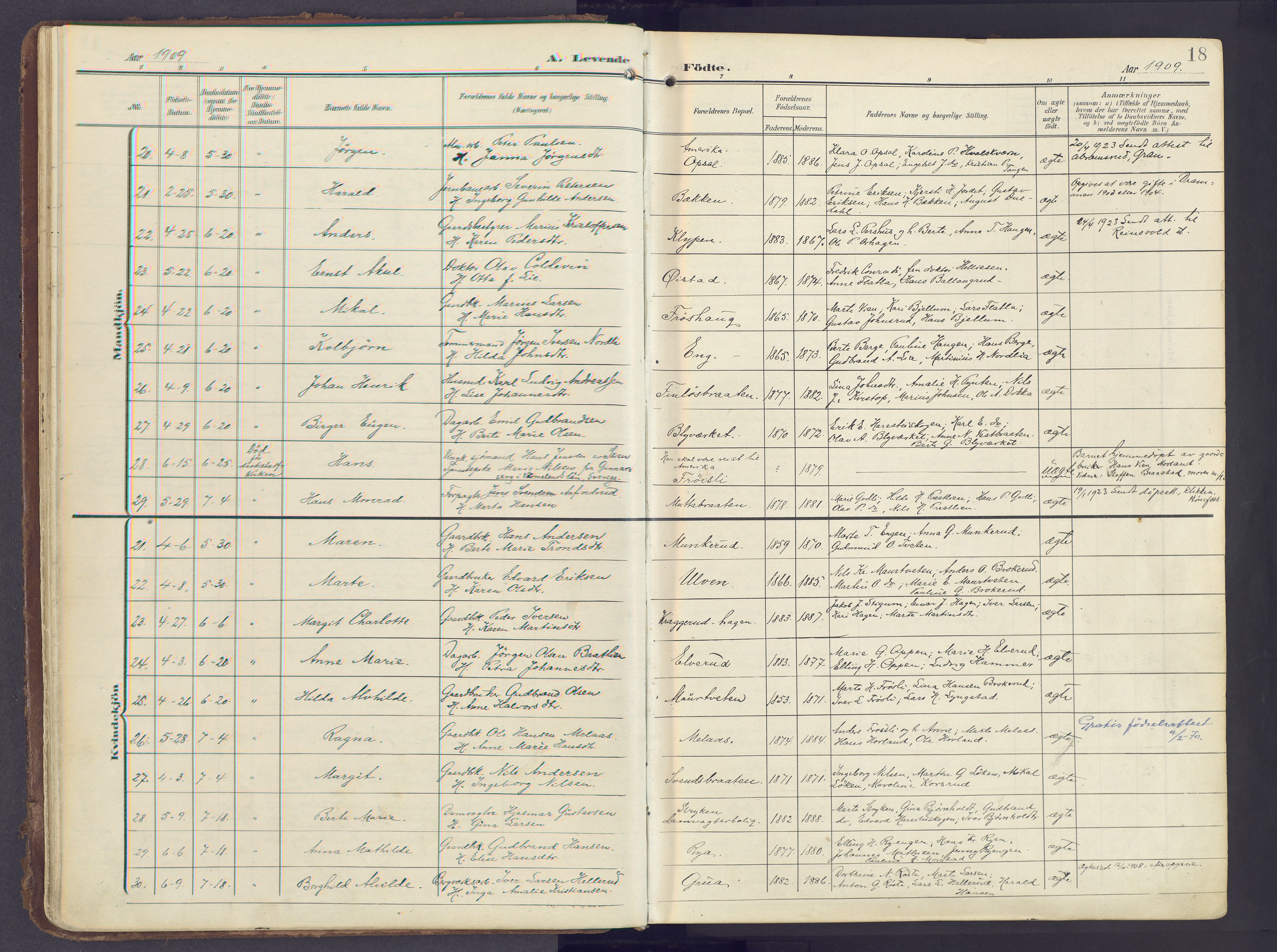 Lunner prestekontor, SAH/PREST-118/H/Ha/Haa/L0001: Parish register (official) no. 1, 1907-1922, p. 18