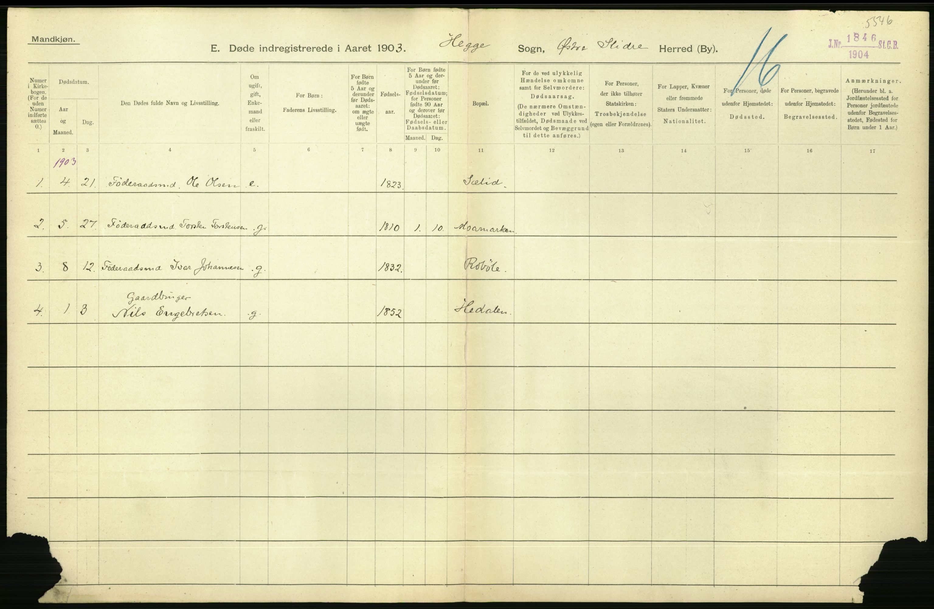 Statistisk sentralbyrå, Sosiodemografiske emner, Befolkning, AV/RA-S-2228/D/Df/Dfa/Dfaa/L0006: Kristians amt: Fødte, gifte, døde, 1903, p. 636