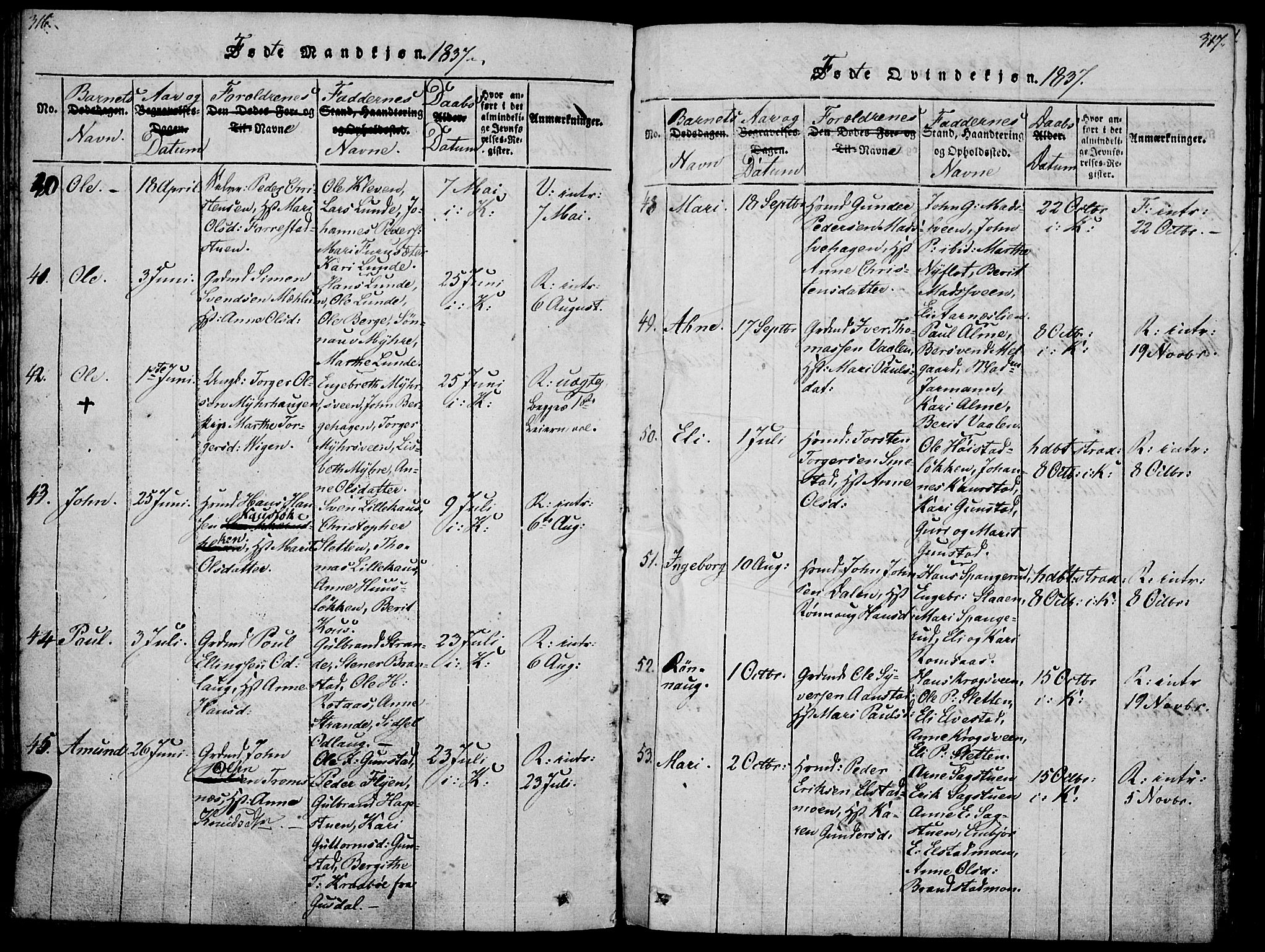 Ringebu prestekontor, SAH/PREST-082/H/Ha/Haa/L0004: Parish register (official) no. 4, 1821-1839, p. 316-317