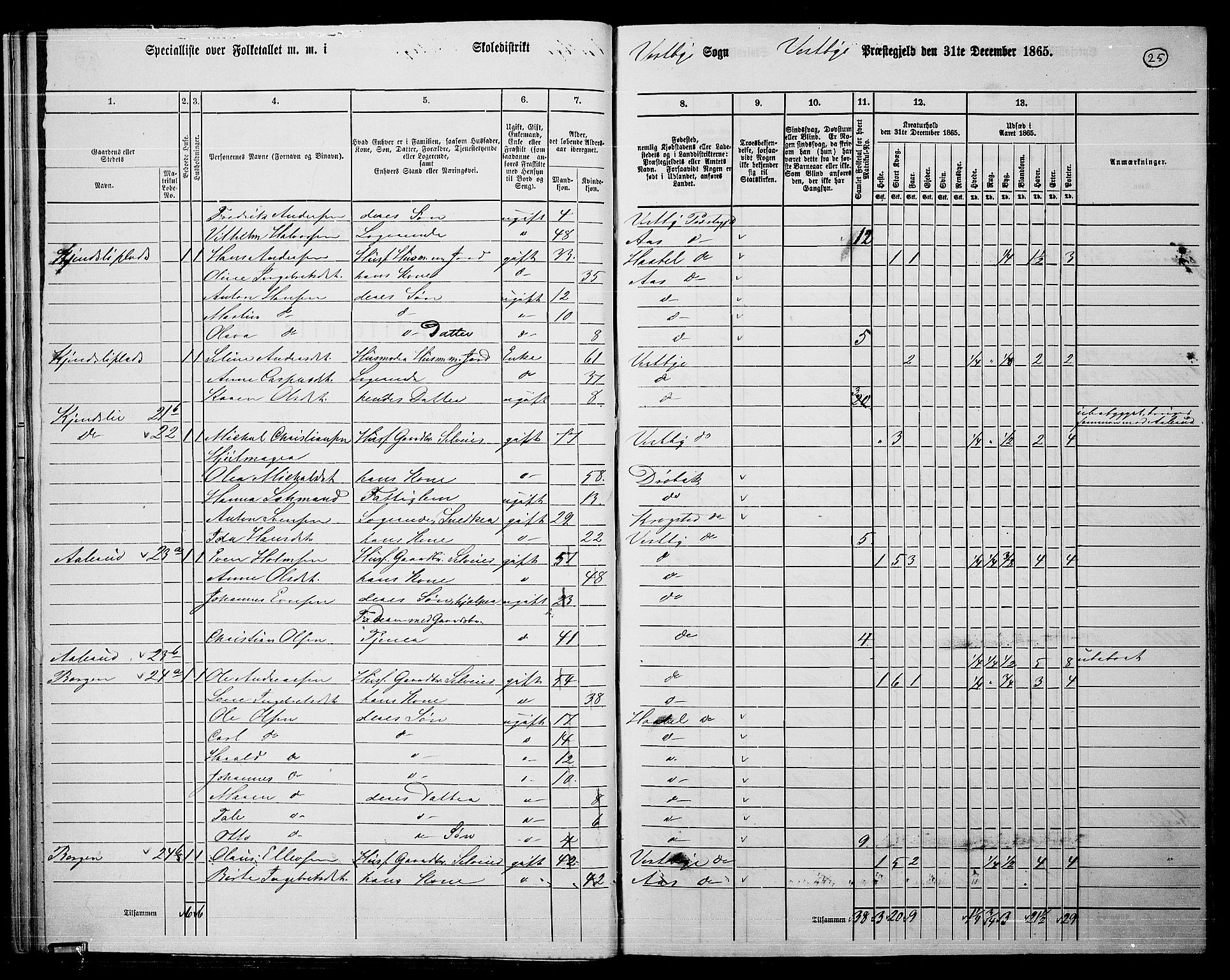 RA, 1865 census for Vestby, 1865, p. 24