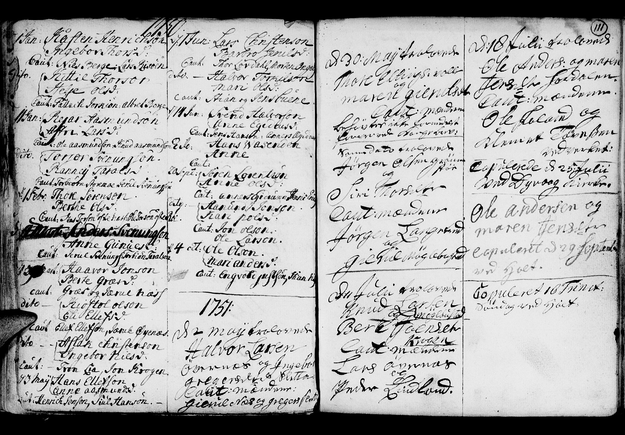 Holt sokneprestkontor, SAK/1111-0021/F/Fb/L0005: Parish register (copy) no. B 5, 1746-1764, p. 111